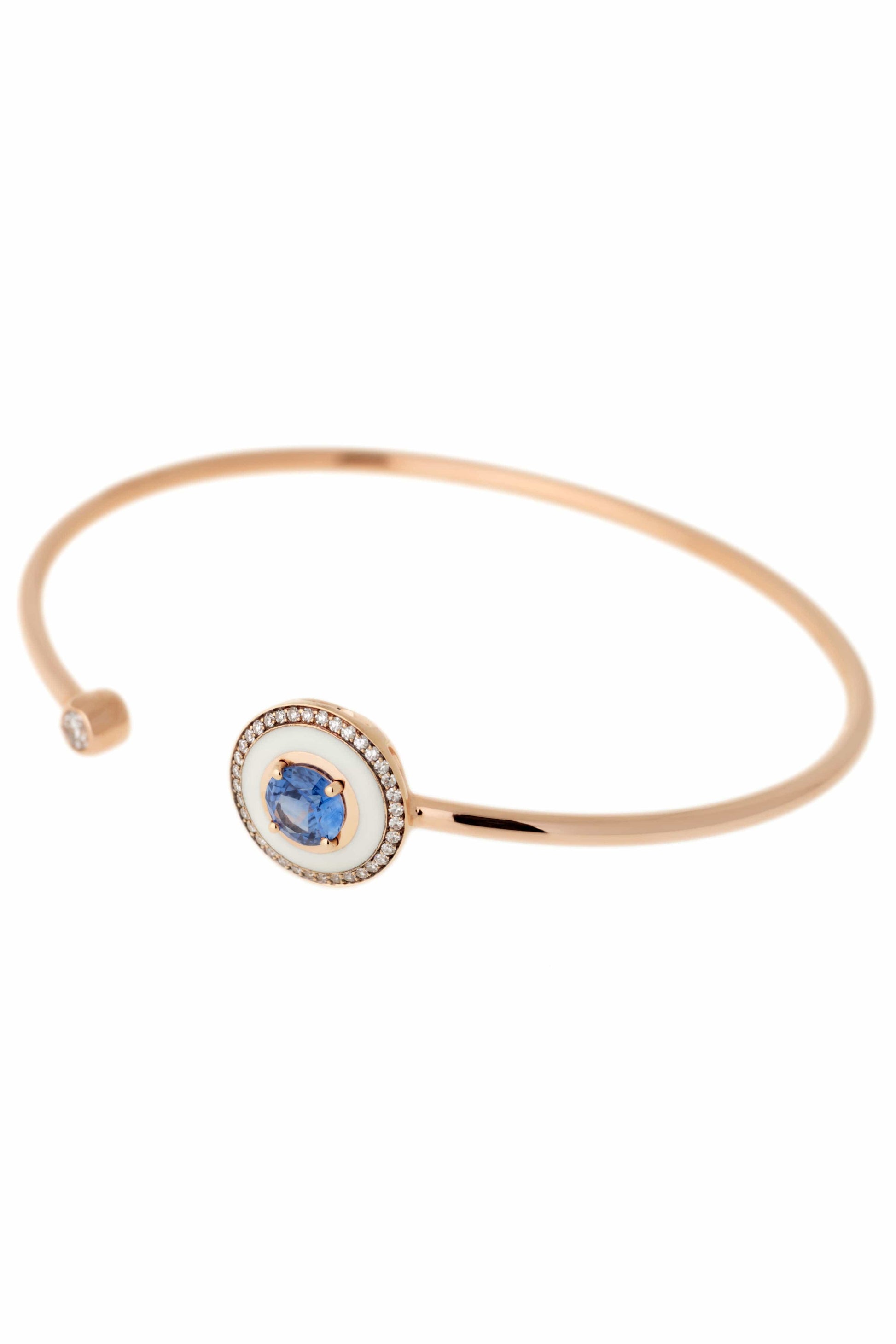 SELIM MOUZANNAR-White Enamel Sapphire Cuff-ROSE GOLD