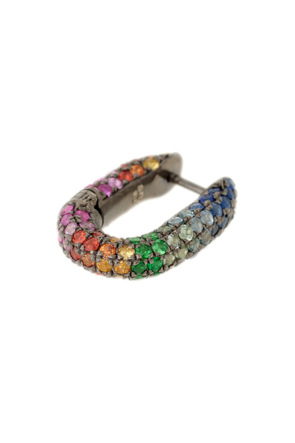 SELIM MOUZANNAR-Single Link Rainbow Pave Earrings-BLACK GOLD