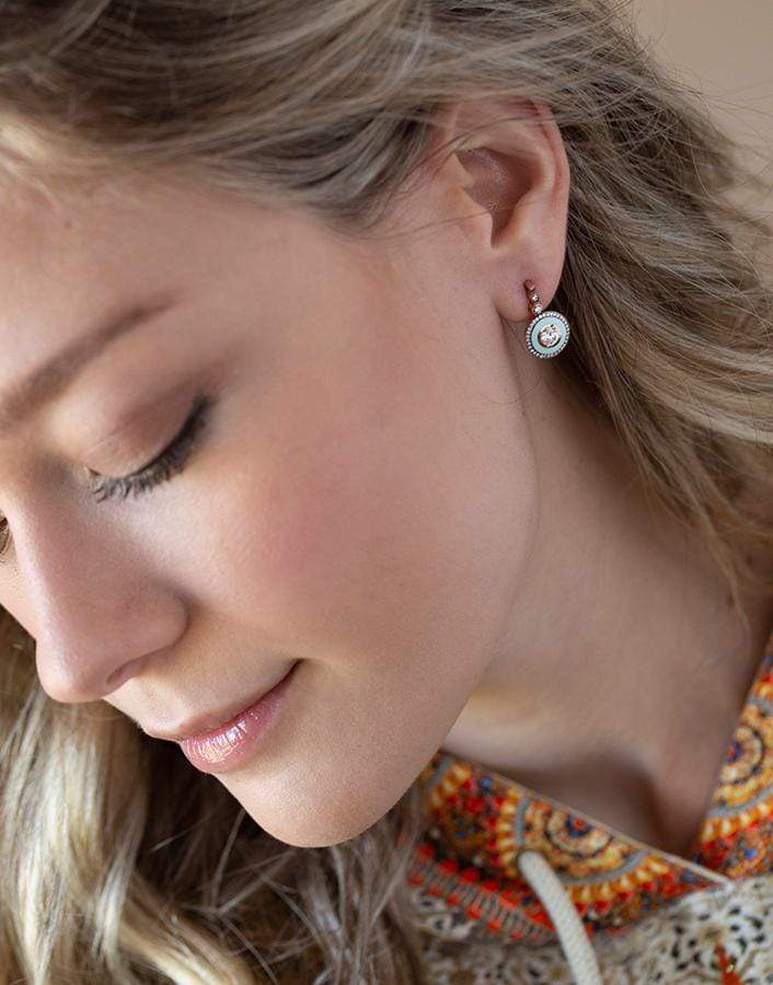 SELIM MOUZANNAR-Diamond and Mint Green Enamel Earrings-ROSE GOLD