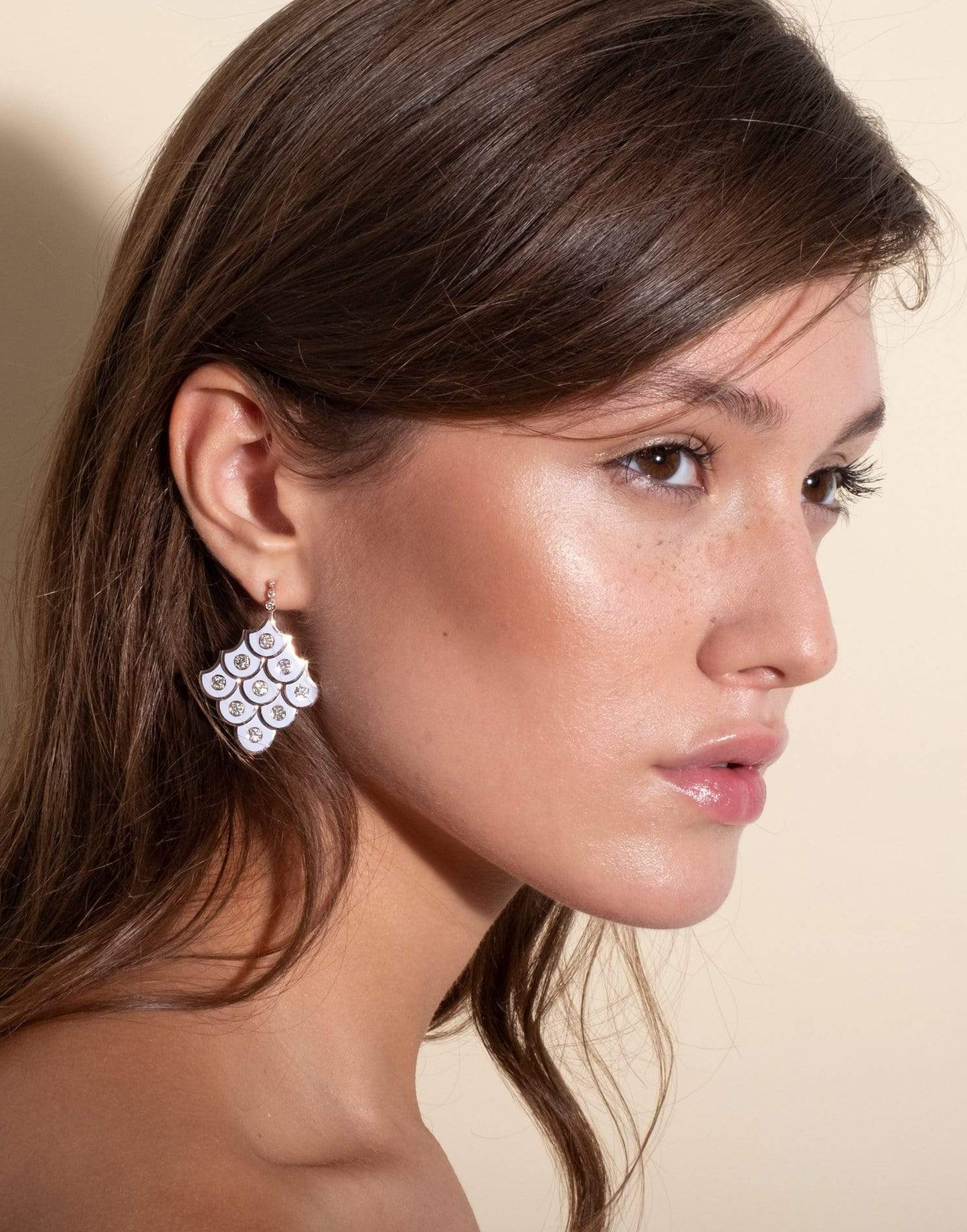 SELIM MOUZANNAR-Diamond and White Enamel Earrings-ROSE GOLD