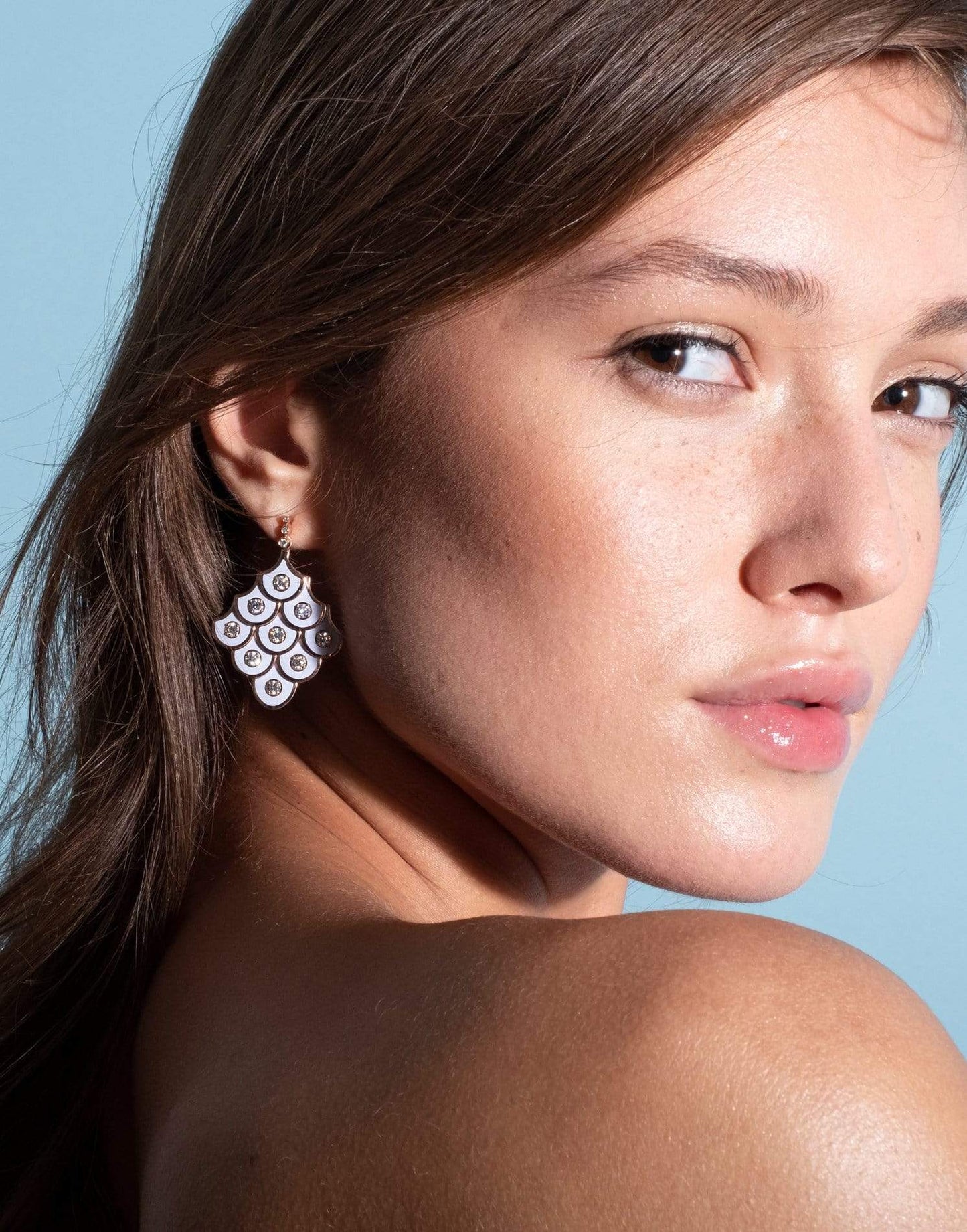 SELIM MOUZANNAR-Diamond and White Enamel Earrings-ROSE GOLD