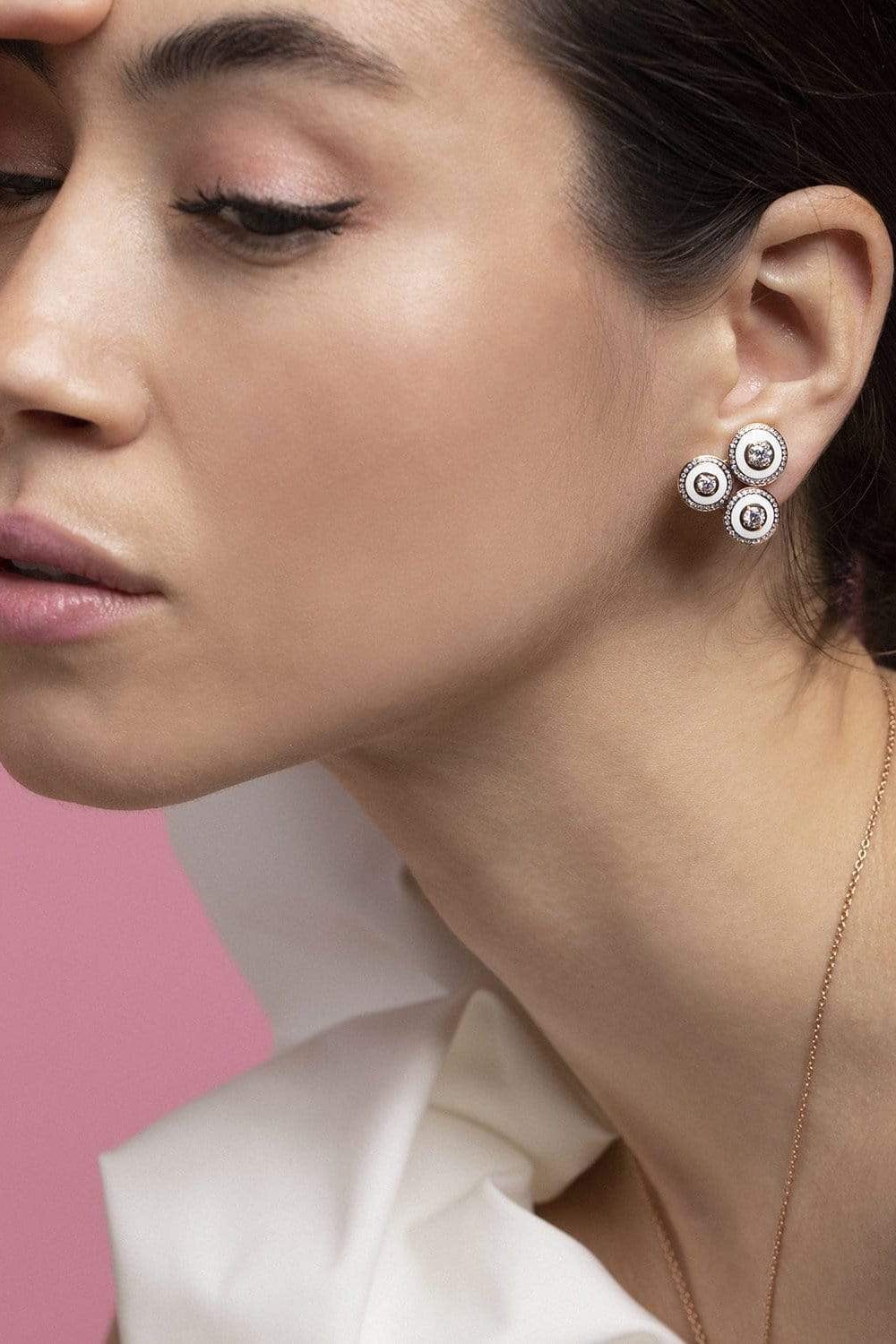 SELIM MOUZANNAR-Diamond Triple Mina Earrings-ROSE GOLD