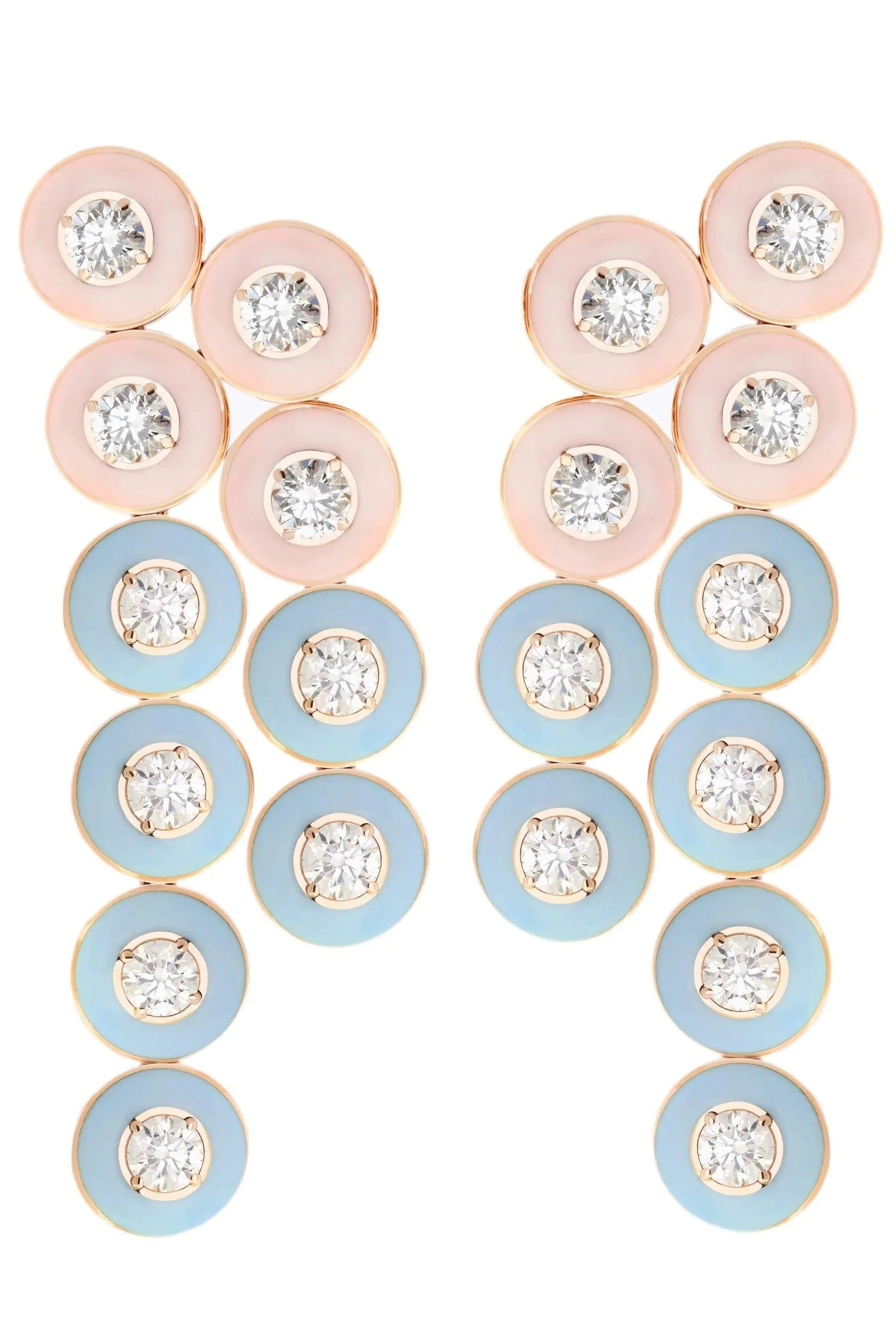 SELIM MOUZANNAR-Light Blue and Pink Enamel Mina Earrings-ROSE GOLD