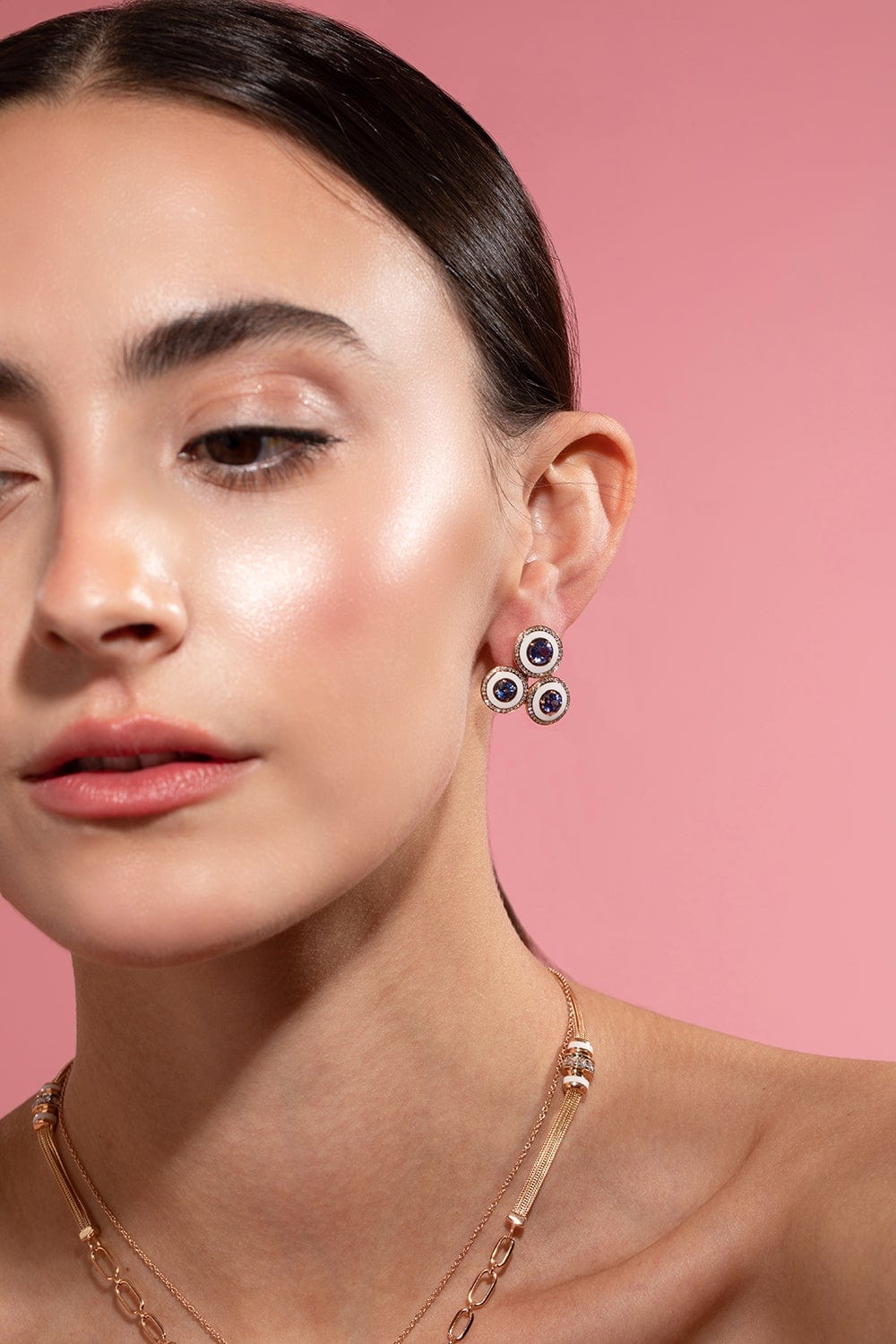 SELIM MOUZANNAR-Mina White Enamel Blue Sapphire Earrings-ROSE GOLD