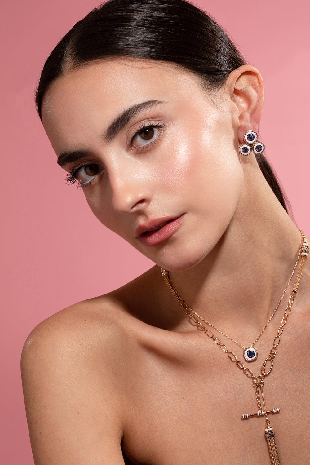 SELIM MOUZANNAR-Mina White Enamel Blue Sapphire Earrings-ROSE GOLD