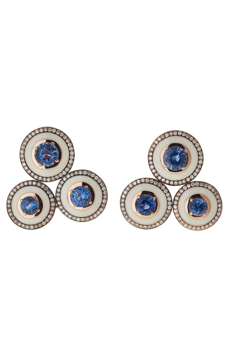 SELIM MOUZANNAR-Mina White Enamel Blue Sapphire Earrings-ROSE GOLD