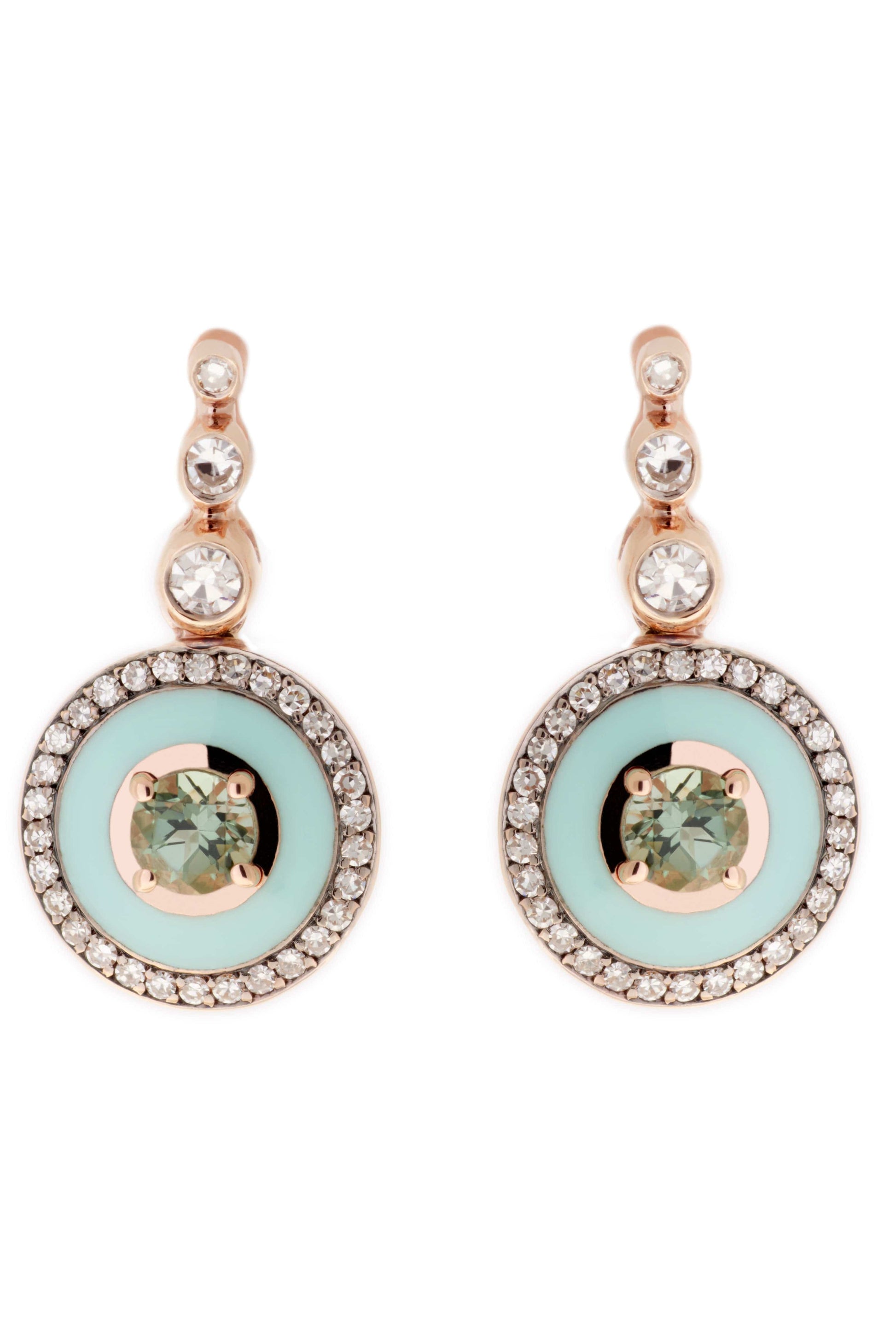 SELIM MOUZANNAR-Mint Enamel Tourmaline Mina Earrings-ROSE GOLD