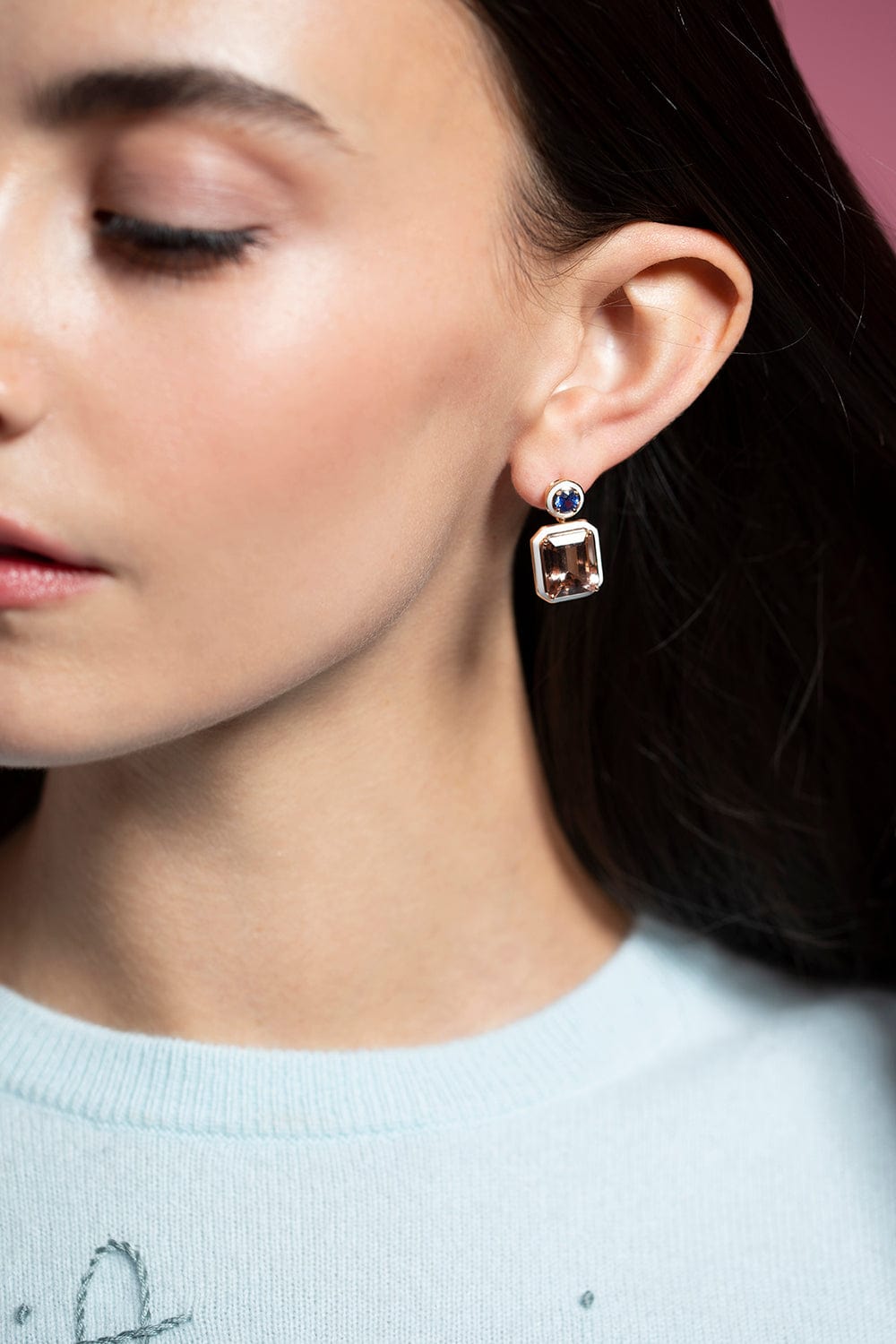 SELIM MOUZANNAR-Morganite and Blue Sapphire Earrings-ROSE GOLD