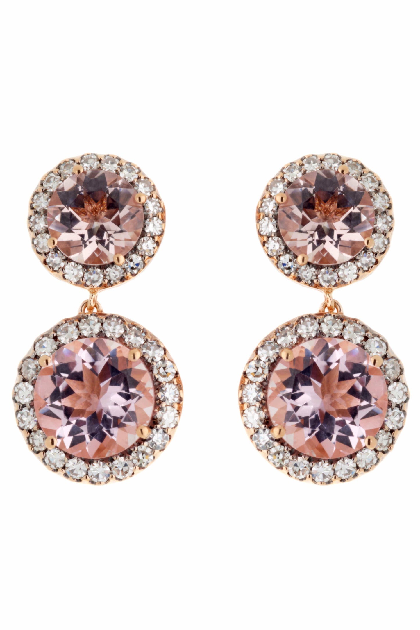 SELIM MOUZANNAR-Morganite and Diamond Double Drop Earrings-ROSE GOLD