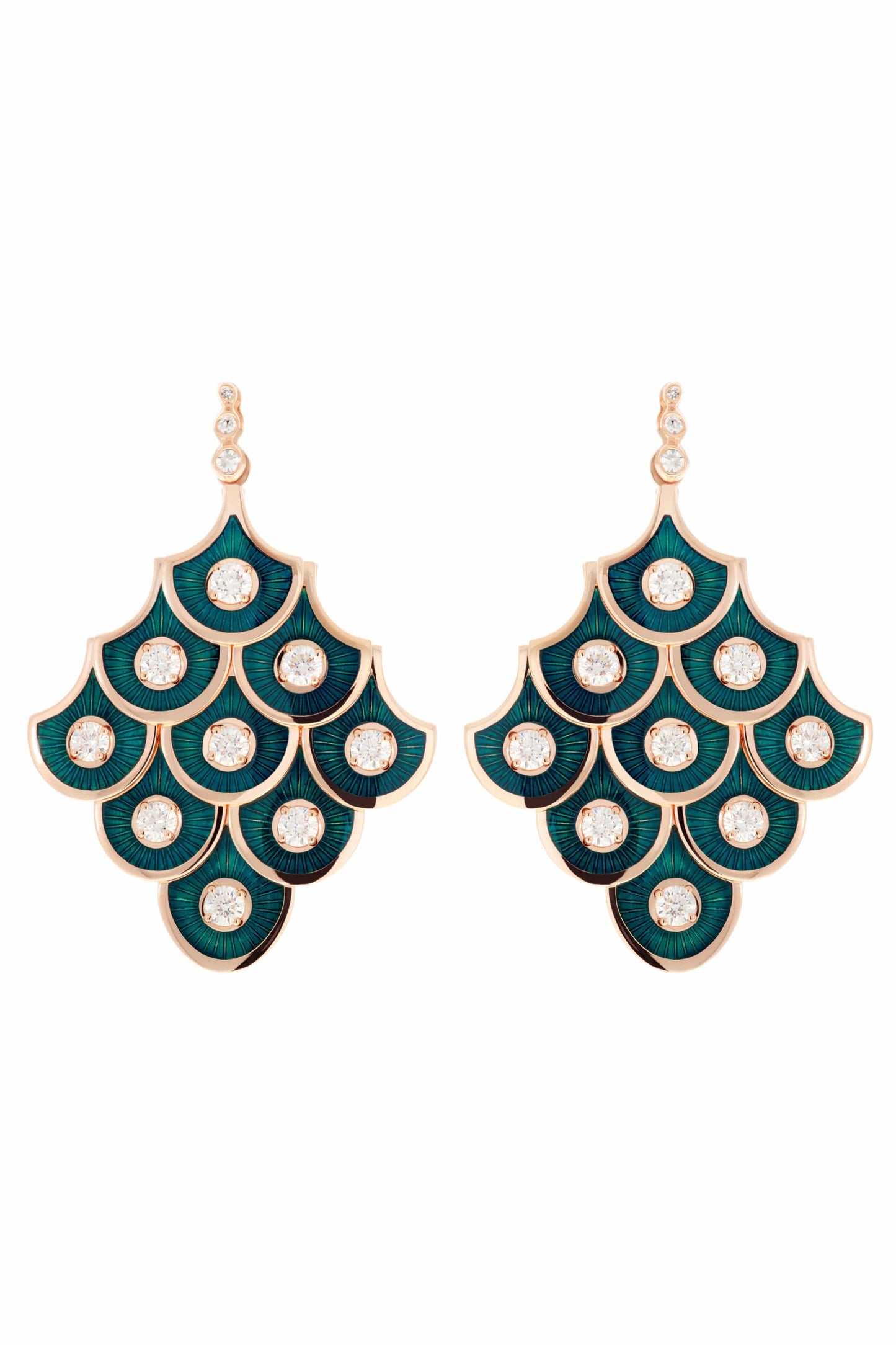 SELIM MOUZANNAR-Petrol Enamel Diamond Fish Earrings-ROSE GOLD