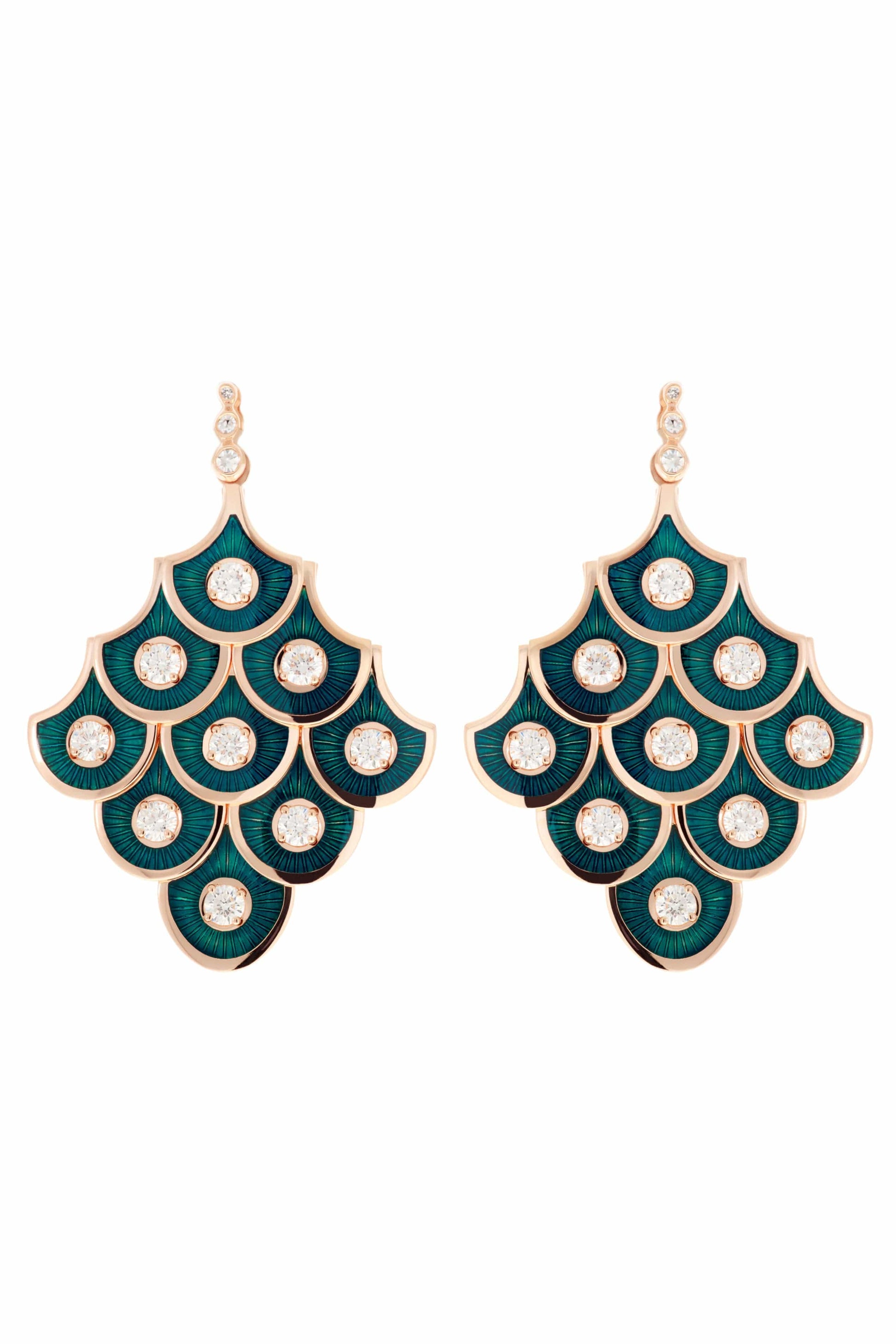 SELIM MOUZANNAR-Petrol Enamel Diamond Fish Earrings-ROSE GOLD
