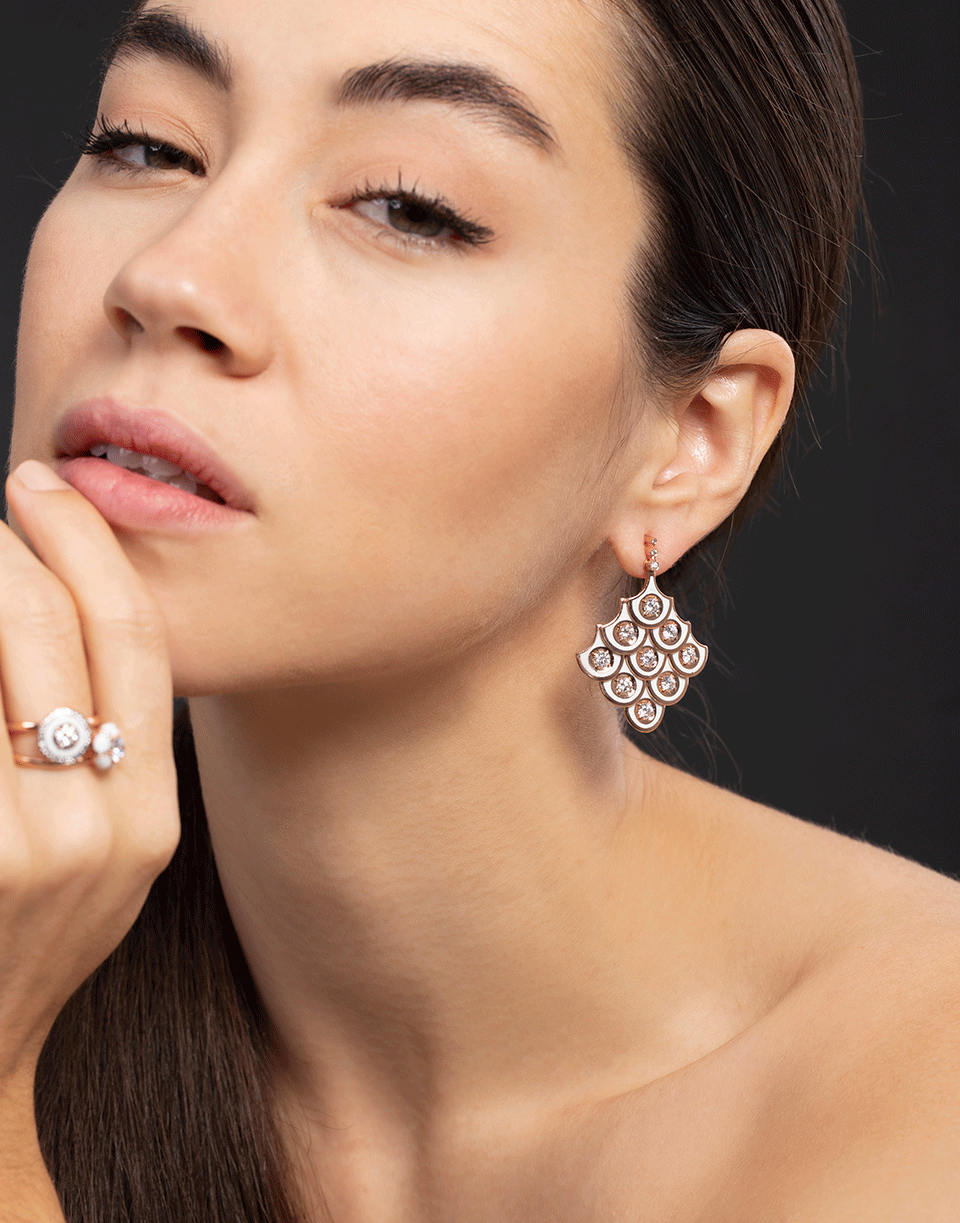 SELIM MOUZANNAR-Scalloped Ivory Enamel and Diamond Earrings-ROSE GOLD