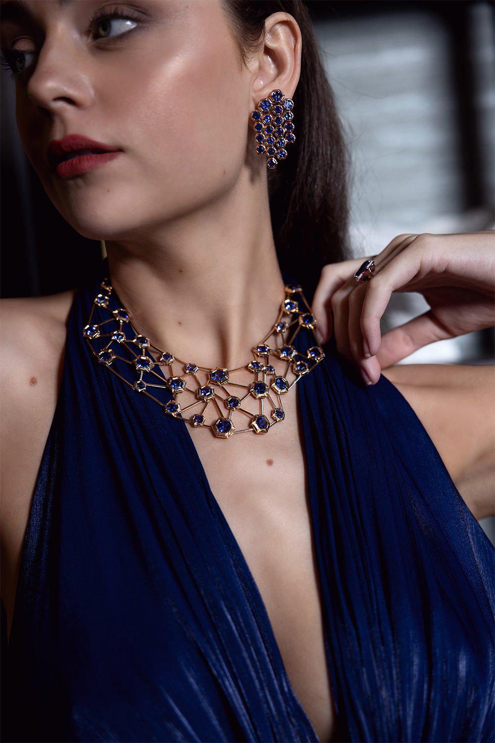 SELIM MOUZANNAR-Tanzanite Chandelier Earrings-ROSE GOLD