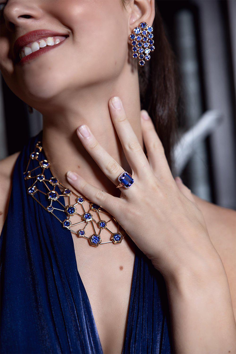 SELIM MOUZANNAR-Tanzanite Chandelier Earrings-ROSE GOLD