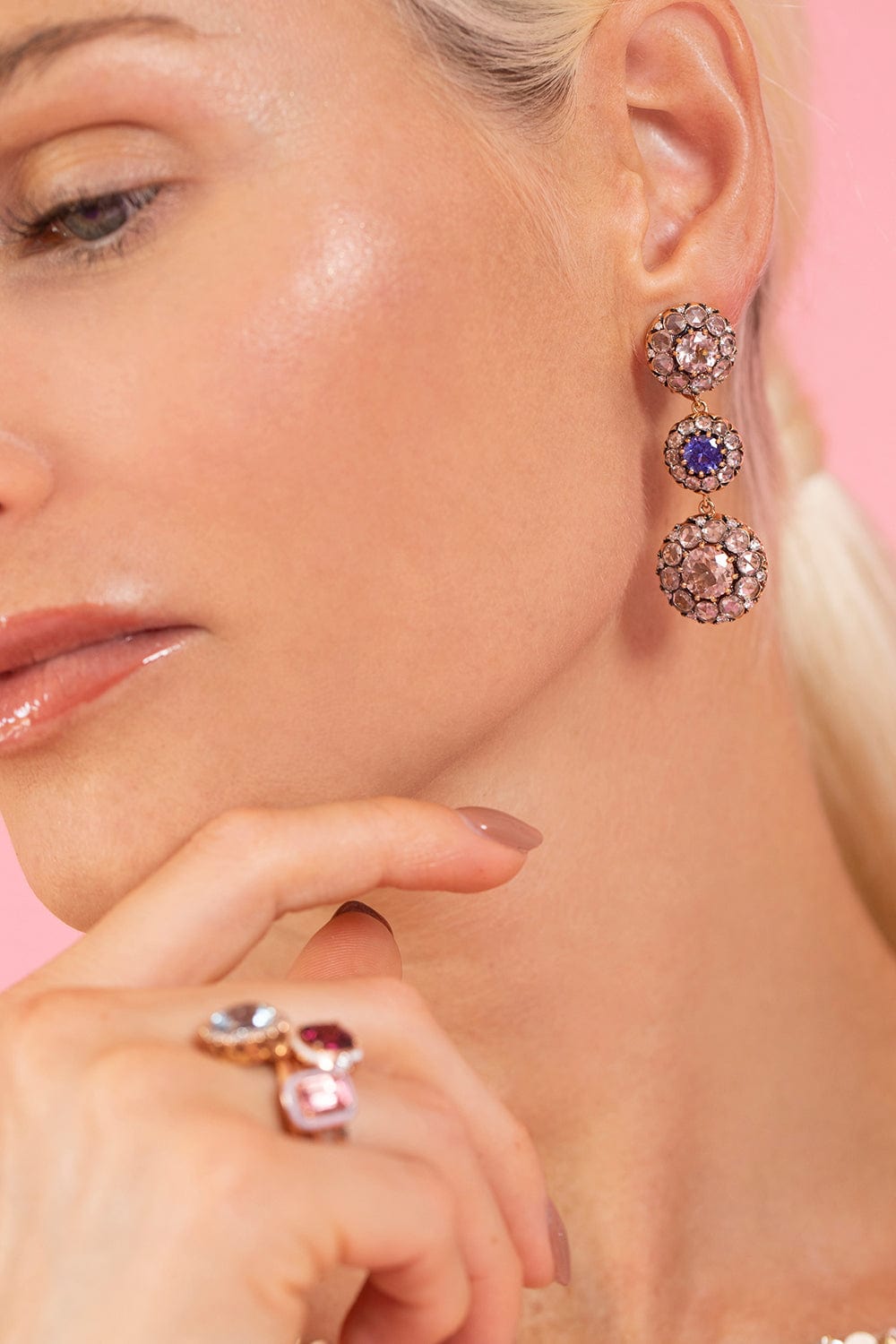 SELIM MOUZANNAR-Three Drop Beirut Rosace Earrings-ROSE GOLD