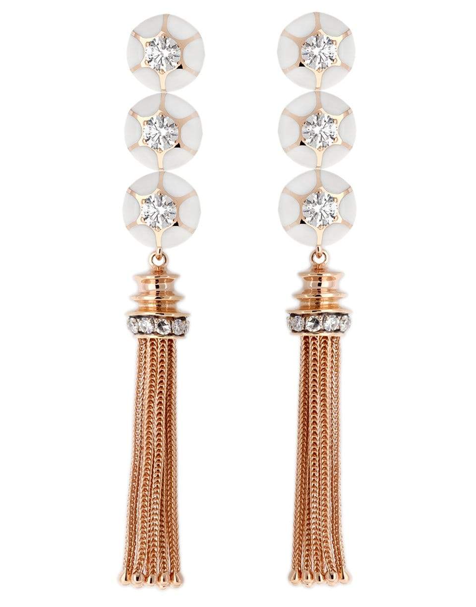 SELIM MOUZANNAR-Three Drop White Enamel and Diamond Chain Earrings-ROSE GOLD