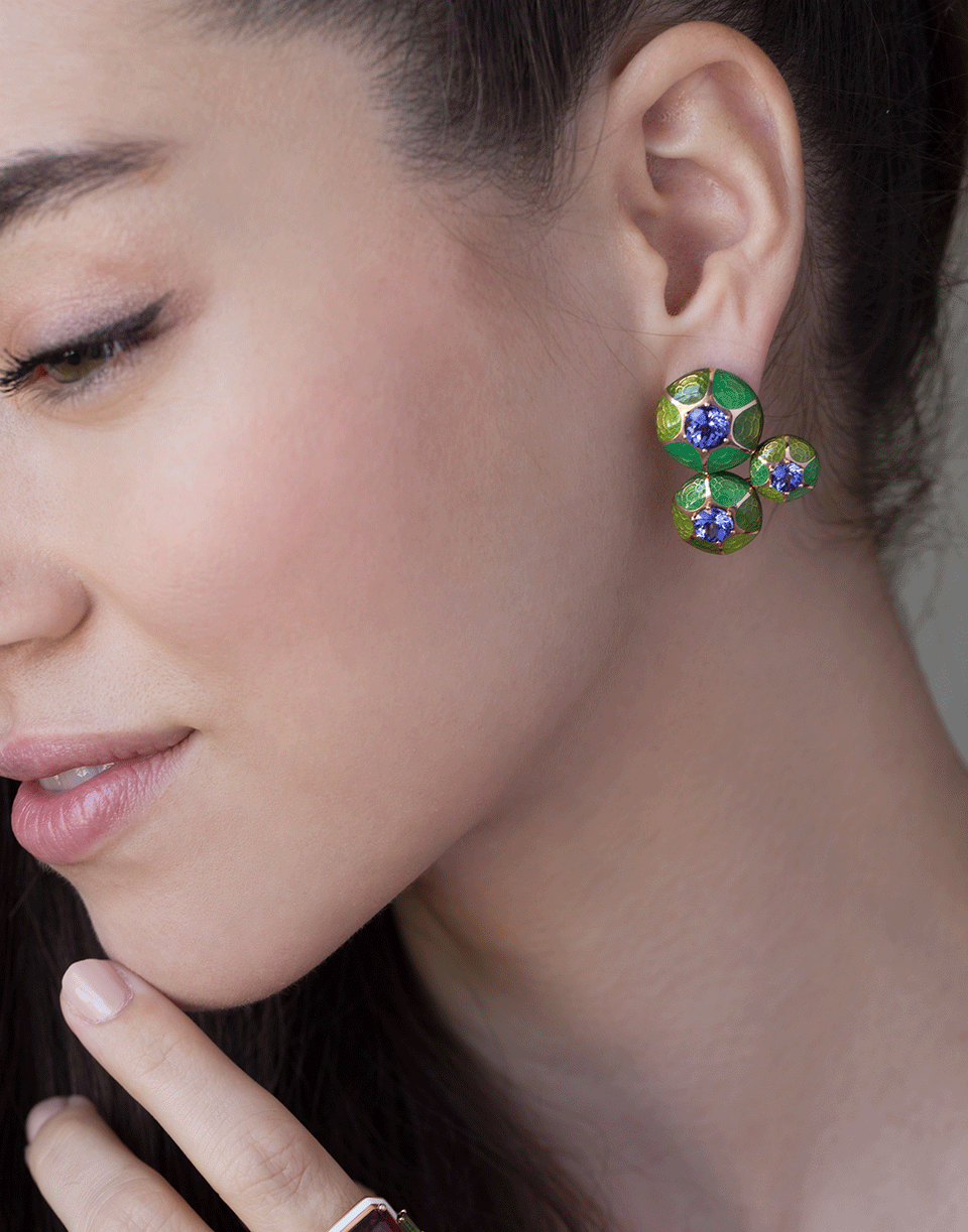 SELIM MOUZANNAR-Three Round Green Enamel and Tanzanite Earrings-ROSE GOLD