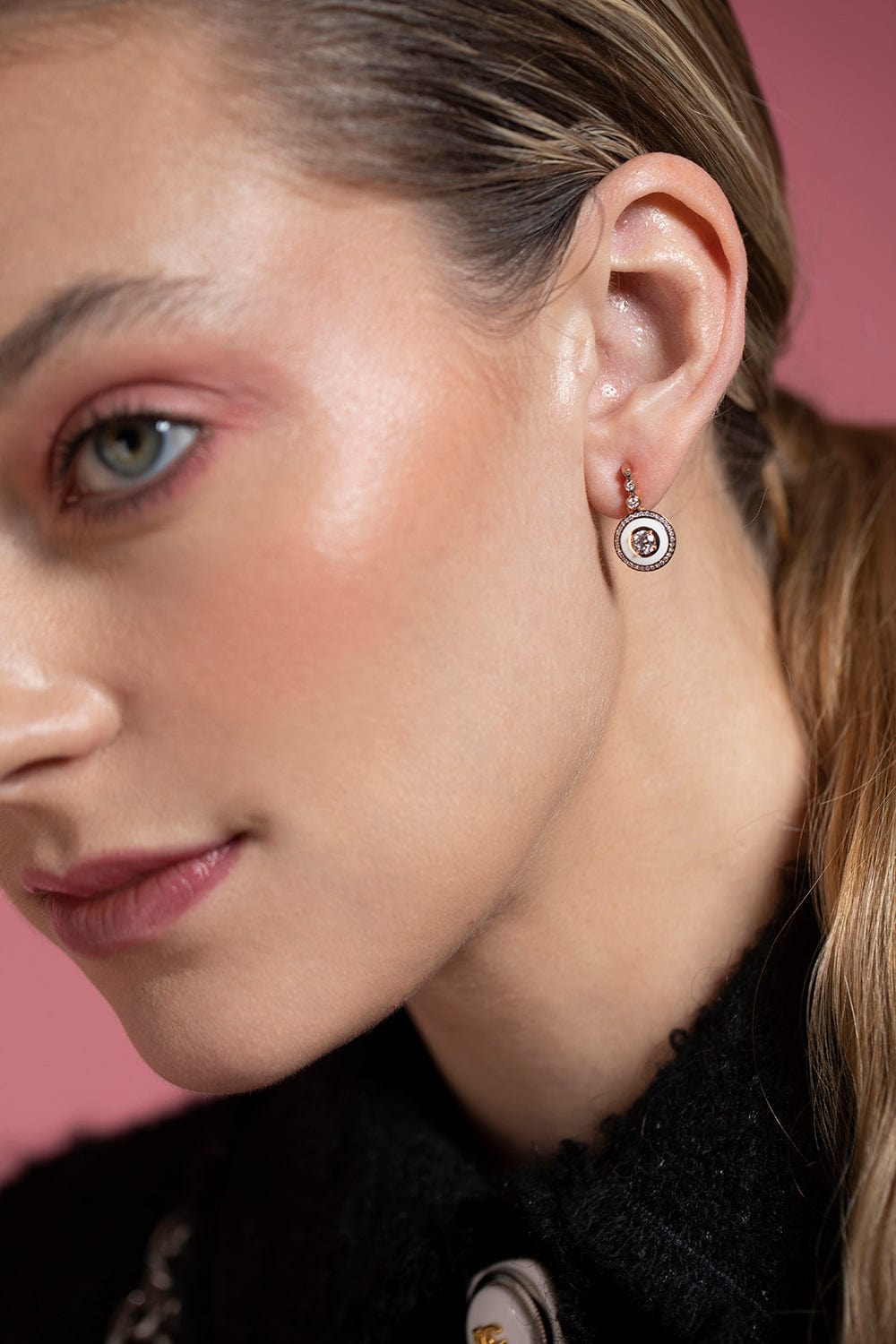 SELIM MOUZANNAR-White Enamel Diamond Drop Earrings-ROSE GOLD