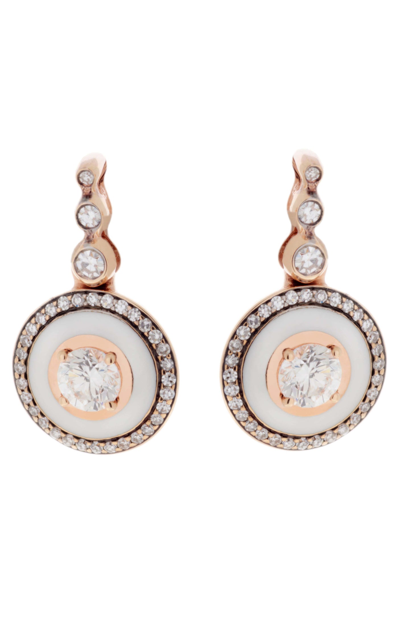 SELIM MOUZANNAR-White Enamel Diamond Drop Earrings-ROSE GOLD