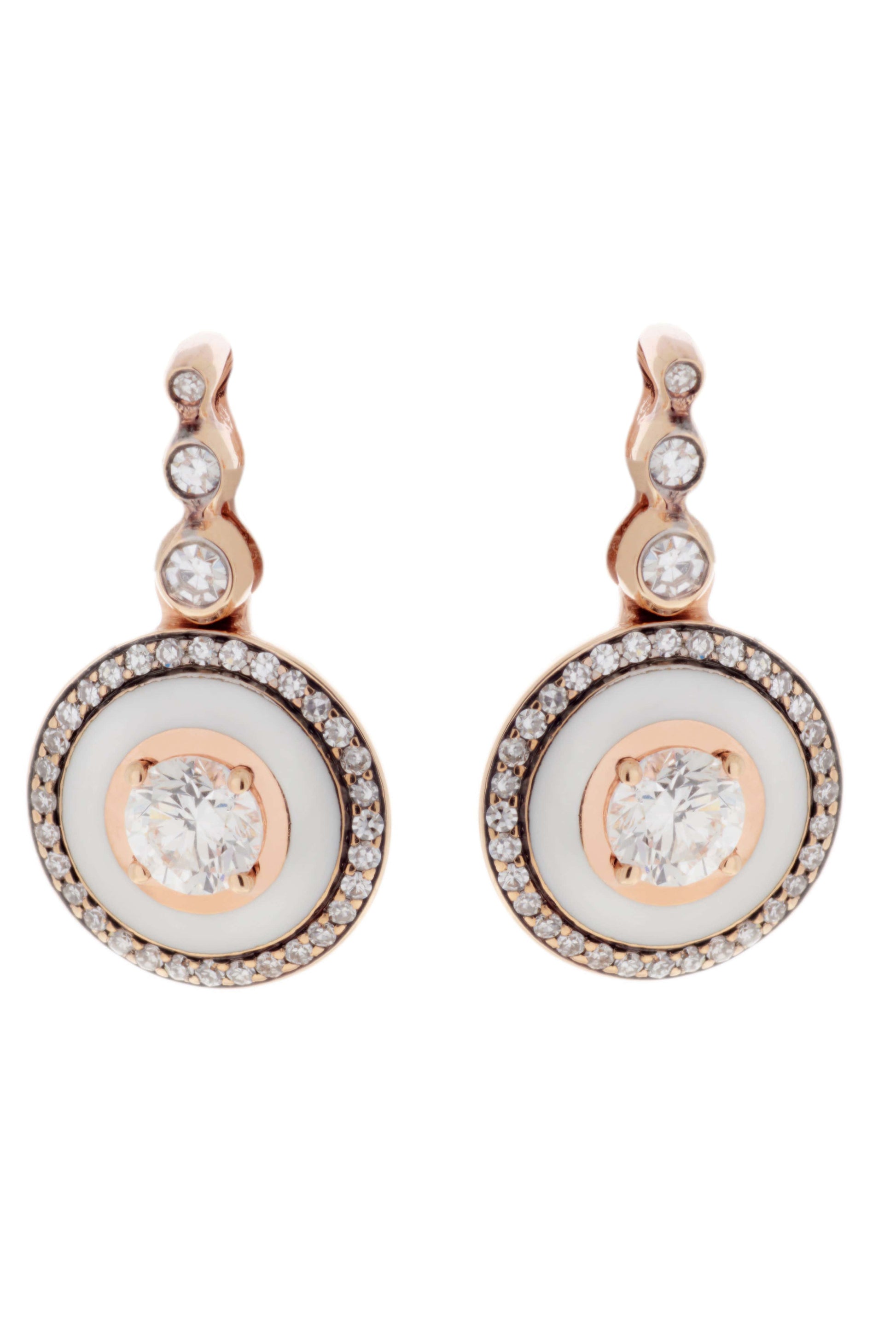 SELIM MOUZANNAR-White Enamel Diamond Drop Earrings-ROSE GOLD