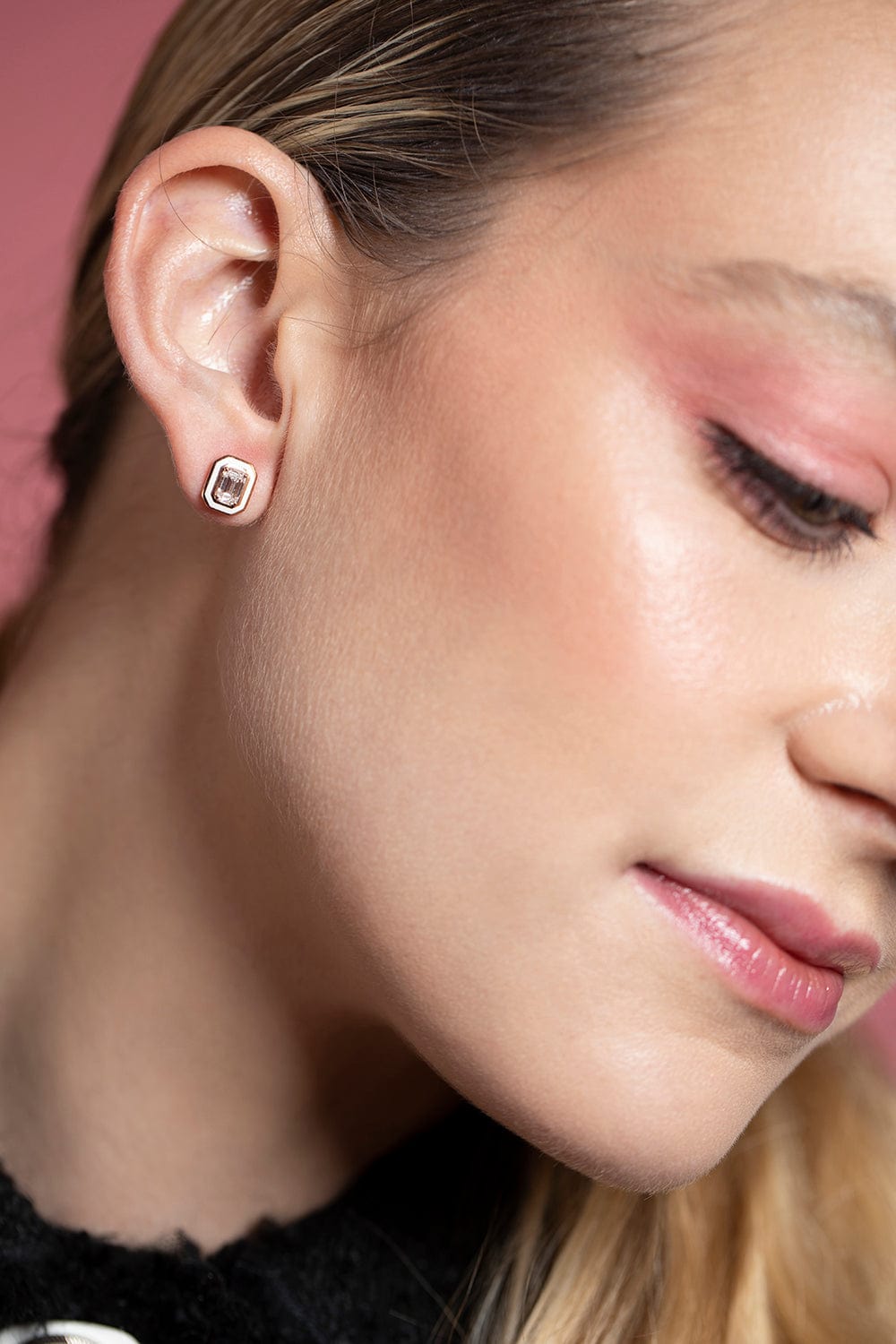 SELIM MOUZANNAR-White Enamel Diamond Studs-ROSE GOLD