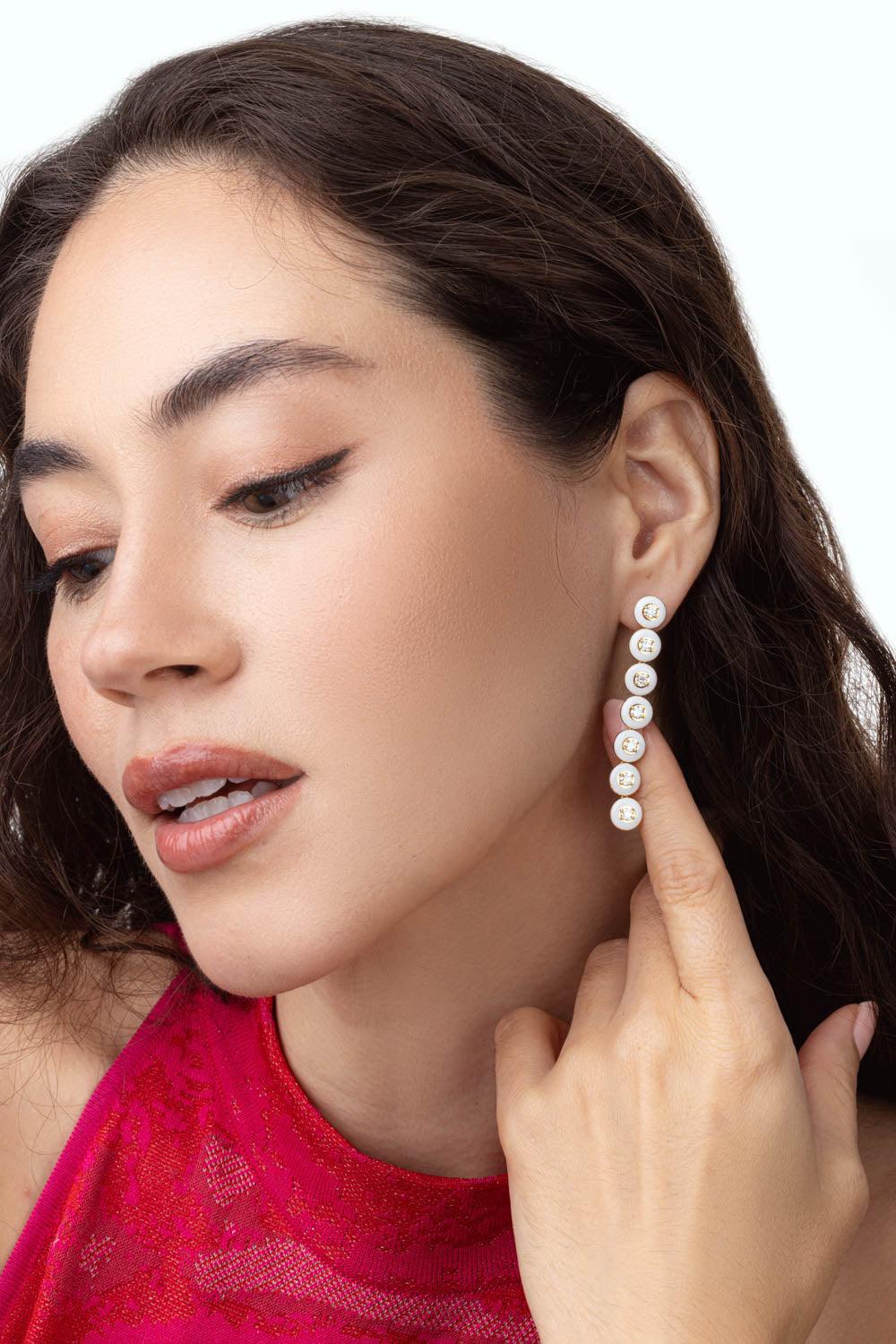 Ivory Enamel Diamond Drop Earrings-YELLOW GOLD-JEWELRYFINE JEWELEARRING-SELIM MOUZANNAR