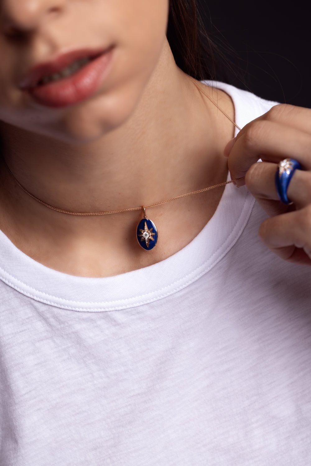 SELIM MOUZANNAR-Aida Blue Enamel Pendant Necklace-ROSE GOLD