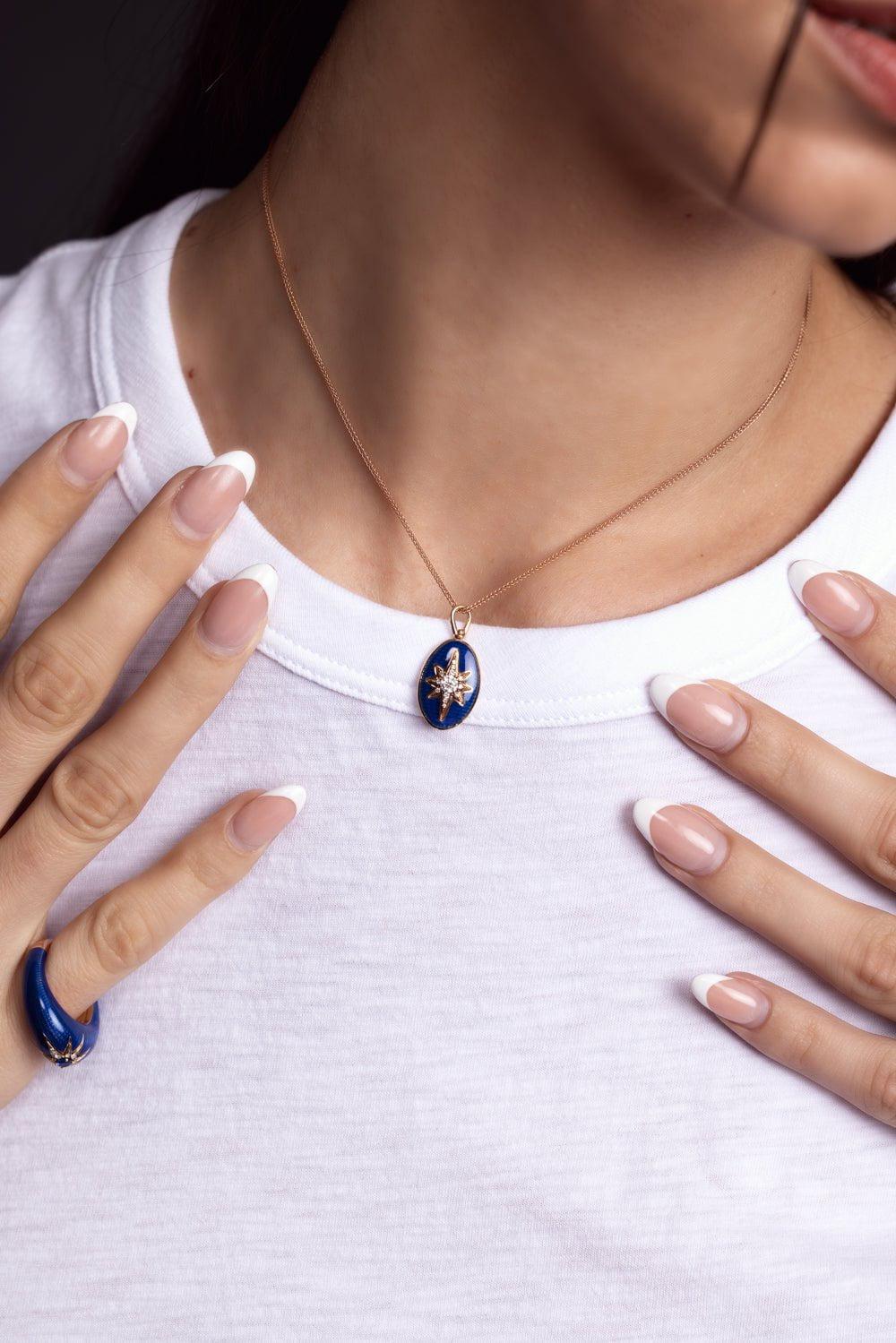SELIM MOUZANNAR-Aida Blue Enamel Pendant Necklace-ROSE GOLD
