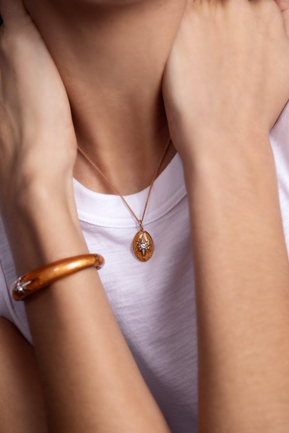 SELIM MOUZANNAR-Aida Orange Enamel Pendant Necklace-ROSE GOLD