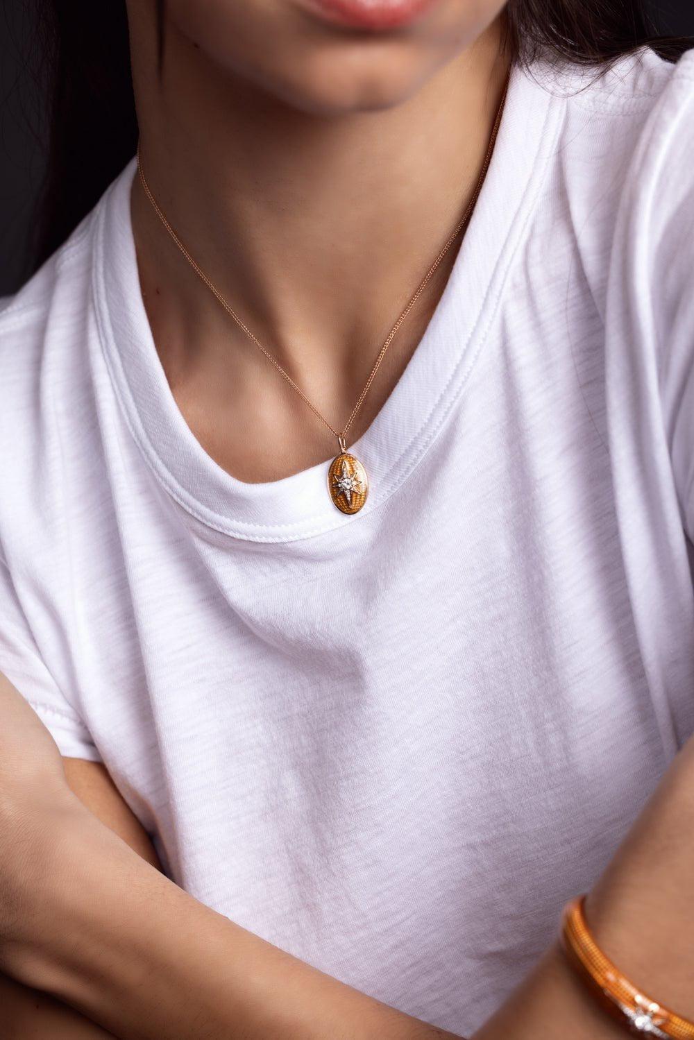 SELIM MOUZANNAR-Aida Orange Enamel Pendant Necklace-ROSE GOLD