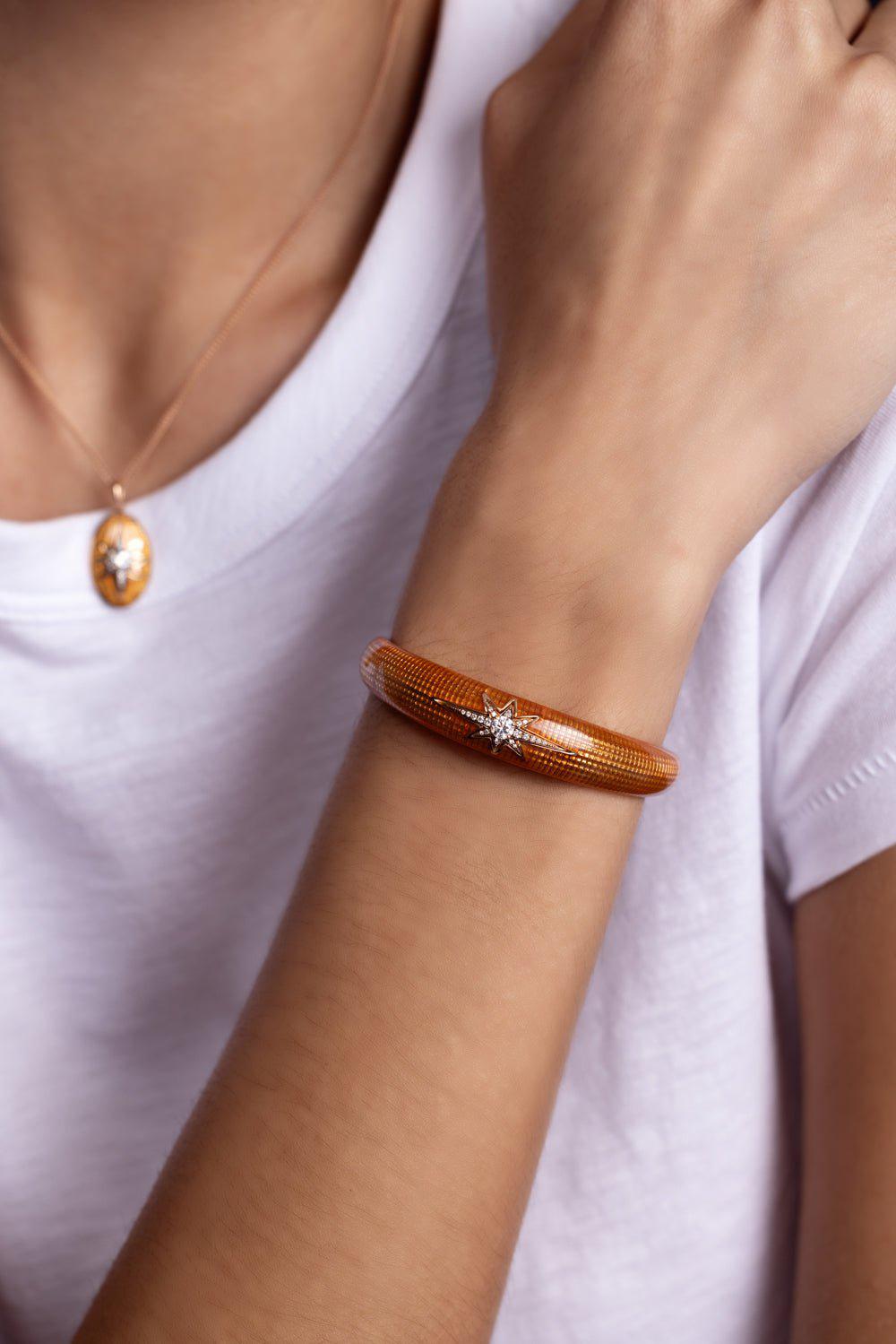 SELIM MOUZANNAR-Aida Orange Enamel Pendant Necklace-ROSE GOLD