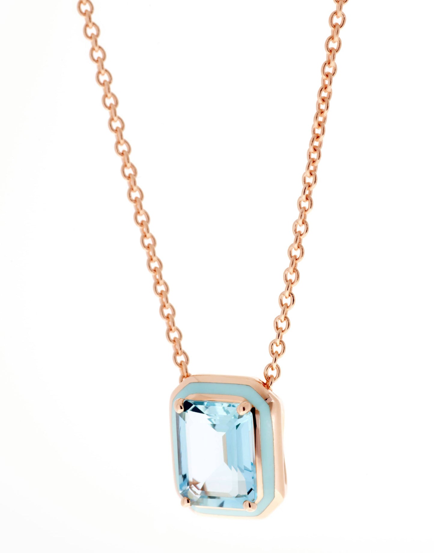 SELIM MOUZANNAR-Aquamarine and Light Blue Enamel Mina Necklace-ROSE GOLD