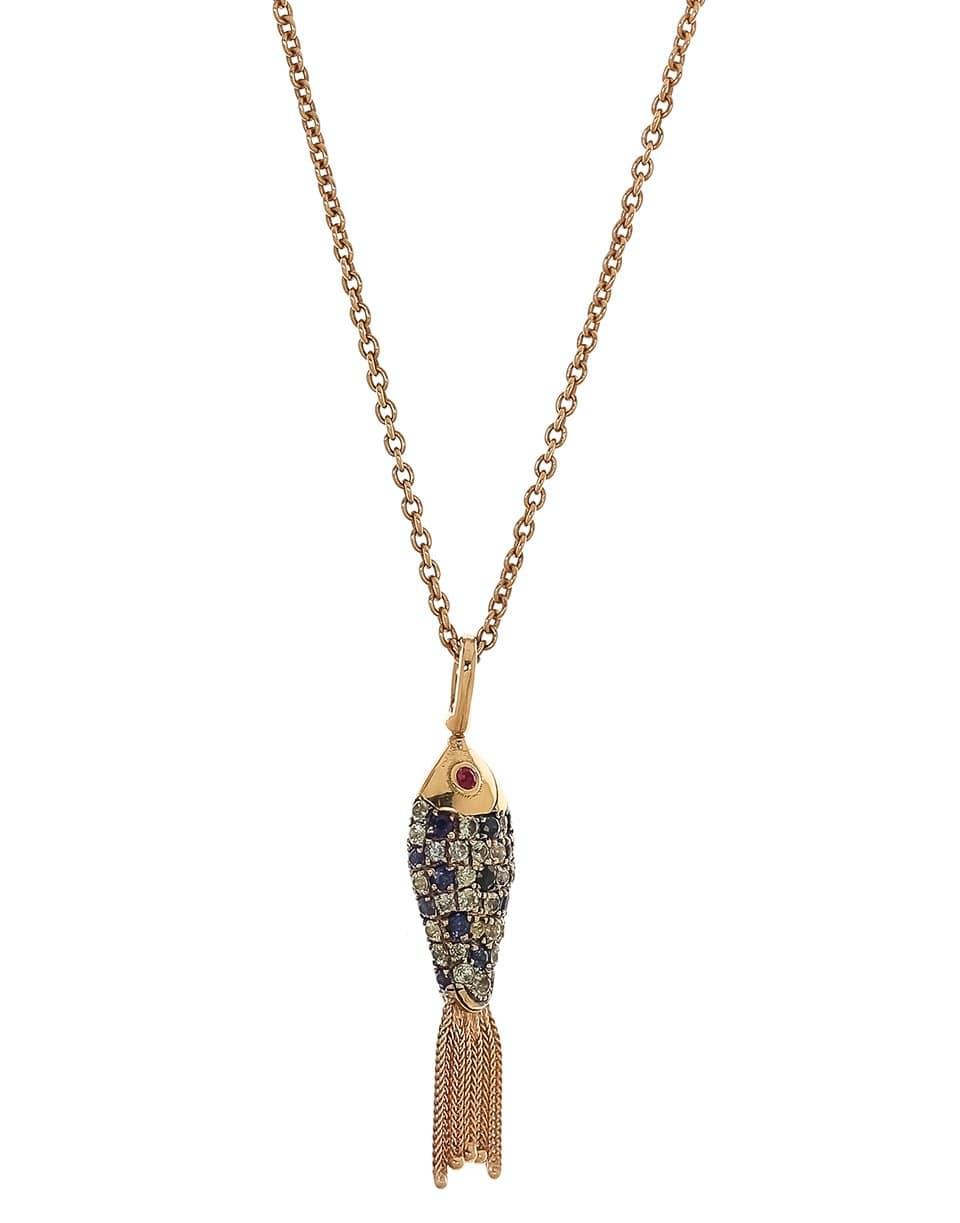 SELIM MOUZANNAR-Blue Sapphire Diamond Ruby Fish Necklace-ROSE GOLD