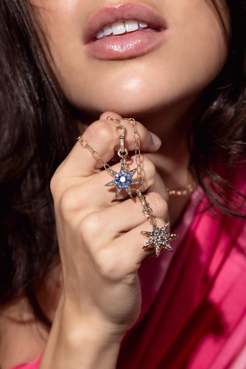 SELIM MOUZANNAR-Blue Sapphire Star Necklace-ROSE GOLD