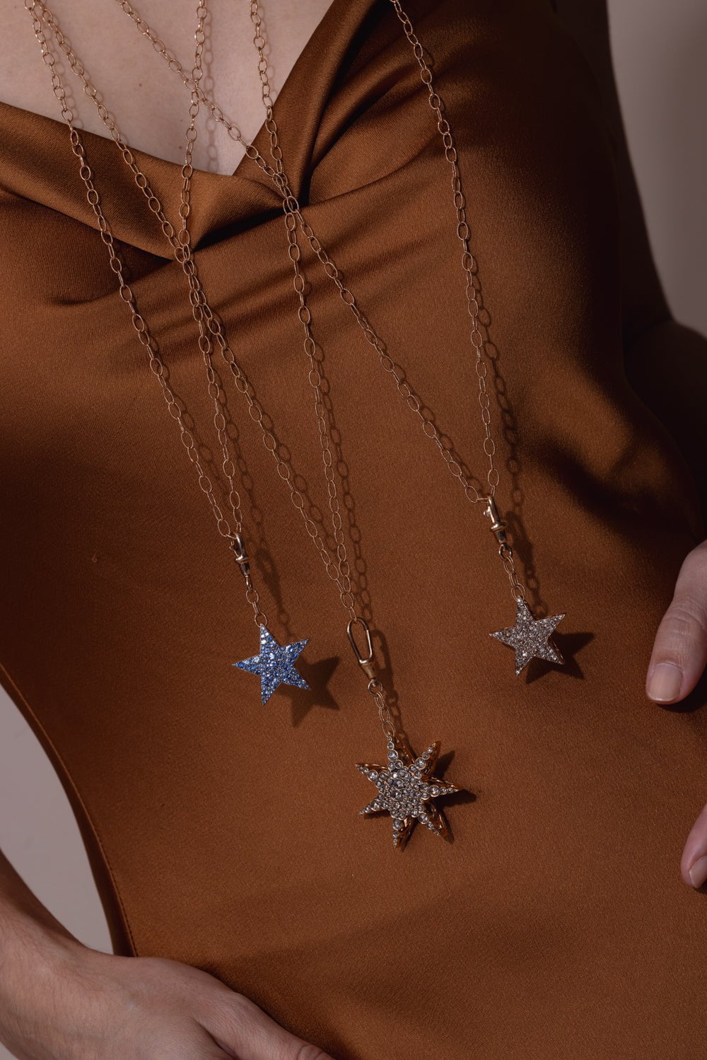 SELIM MOUZANNAR-Blue Sapphire Star Necklace-ROSE GOLD