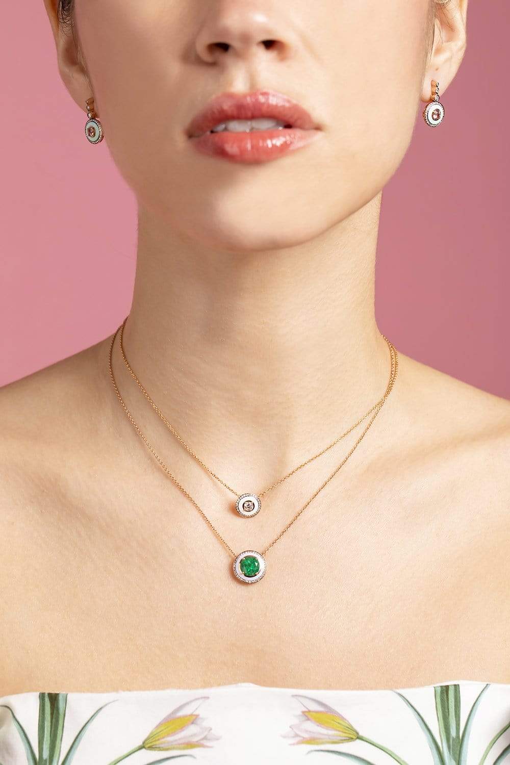 SELIM MOUZANNAR-Diamond and Ivory Enamel Pendant Necklace-ROSE GOLD