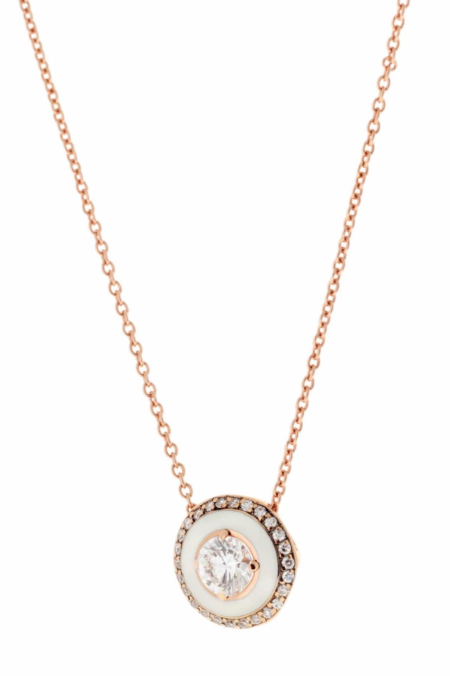 SELIM MOUZANNAR-Diamond and Ivory Enamel Pendant Necklace-ROSE GOLD