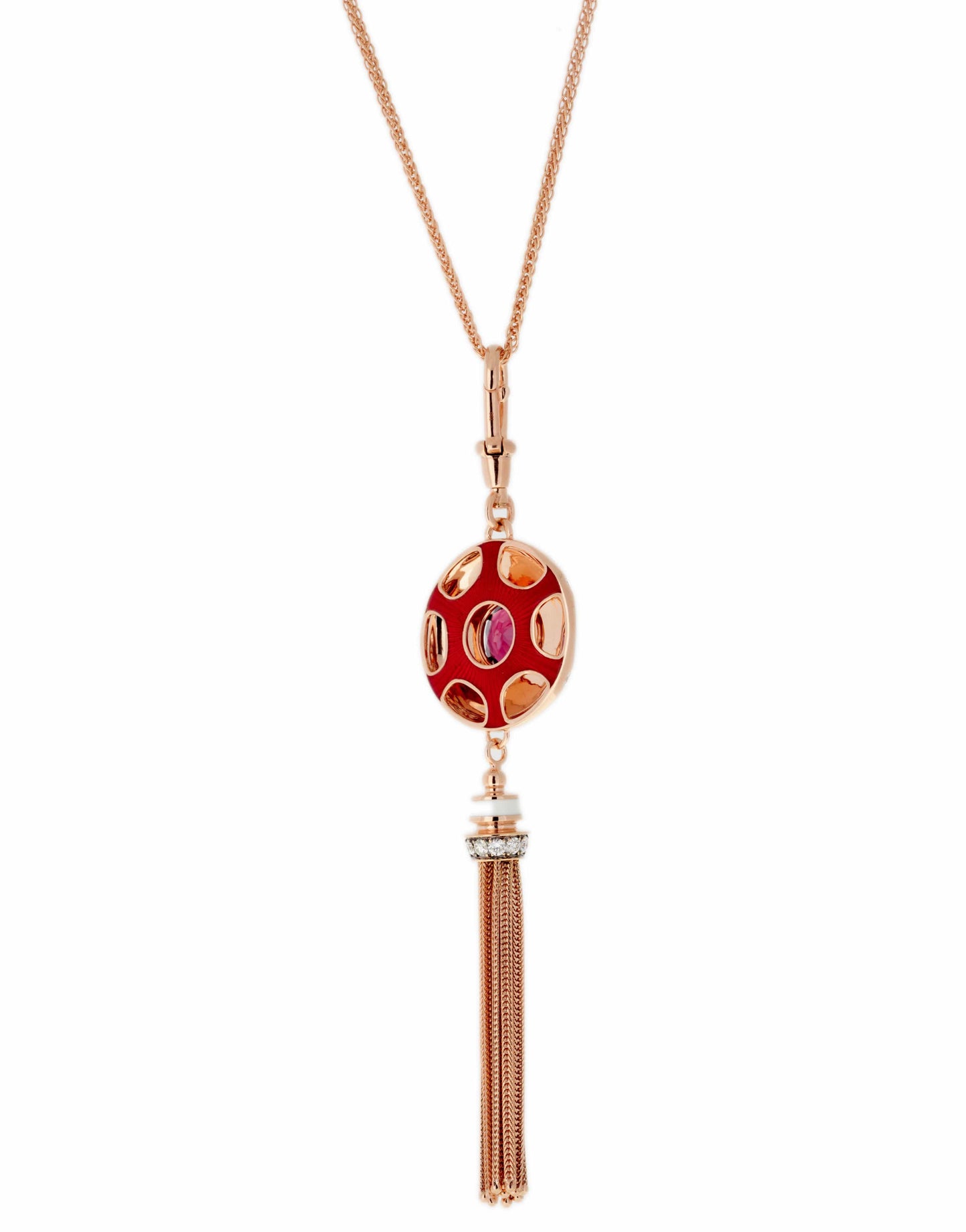 SELIM MOUZANNAR-Double Sided Rhodolite and Diamond Tassel Necklace-ROSE GOLD