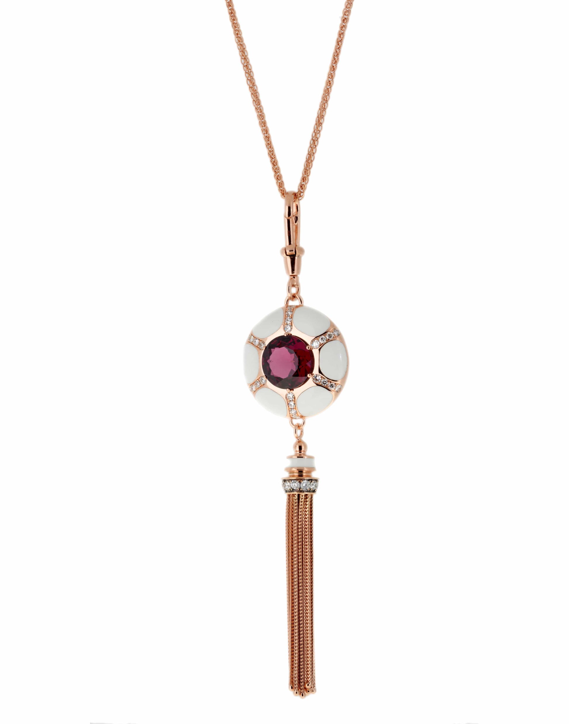 SELIM MOUZANNAR-Double Sided Rhodolite and Diamond Tassel Necklace-ROSE GOLD