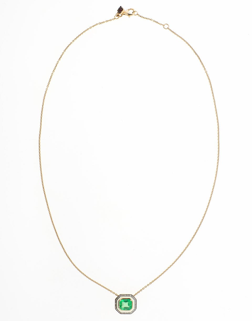 SELIM MOUZANNAR-Emerald Diamond and Enamel Pendant Necklace-ROSE GOLD