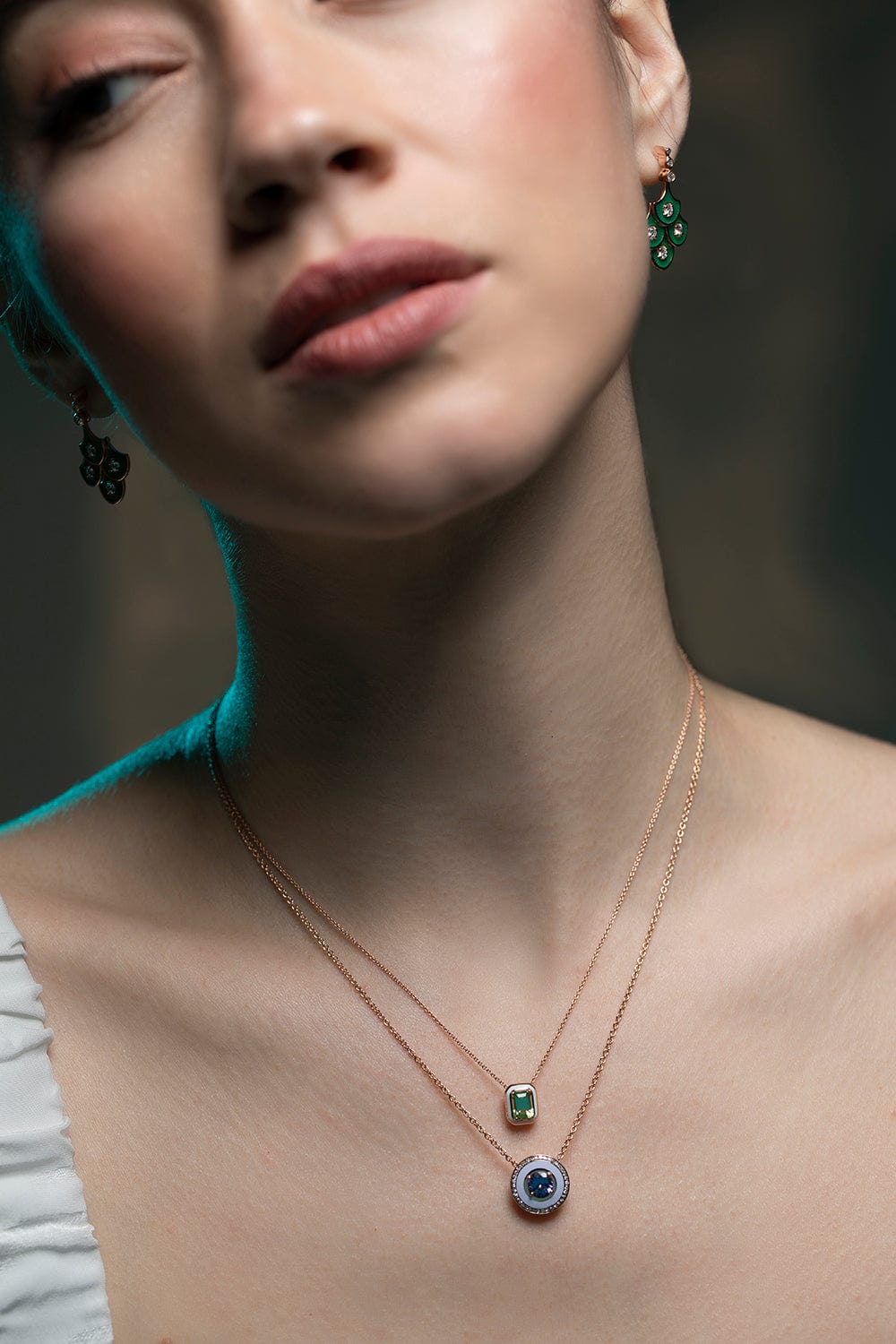 SELIM MOUZANNAR-Ivory Enamel Green Touramline Necklace-ROSE GOLD