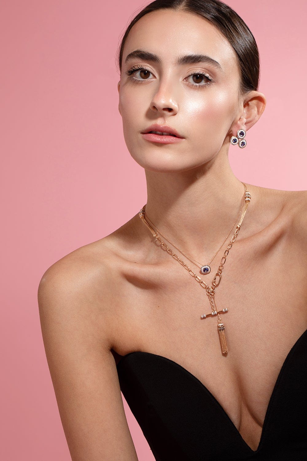 SELIM MOUZANNAR-Kastak Diamond and White Enamel Lariat Necklace-ROSE GOLD
