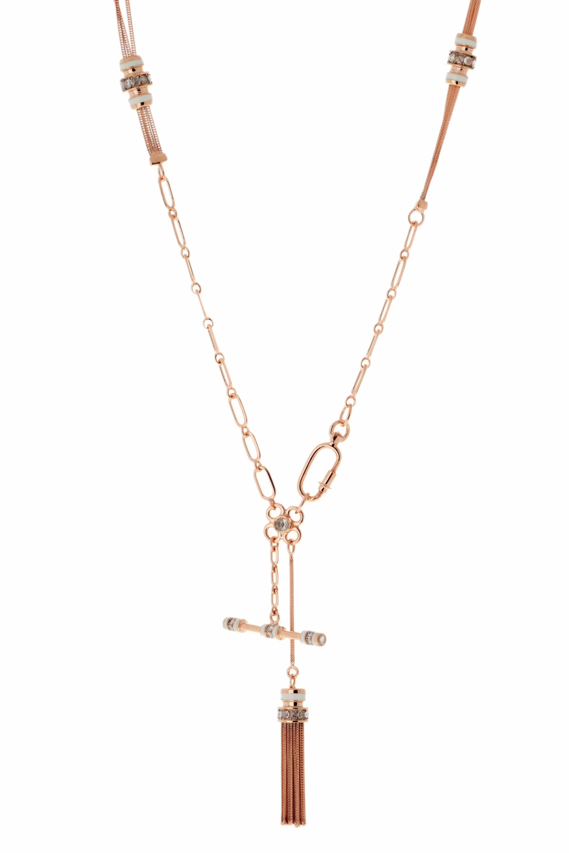SELIM MOUZANNAR-Kastak Diamond and White Enamel Lariat Necklace-ROSE GOLD