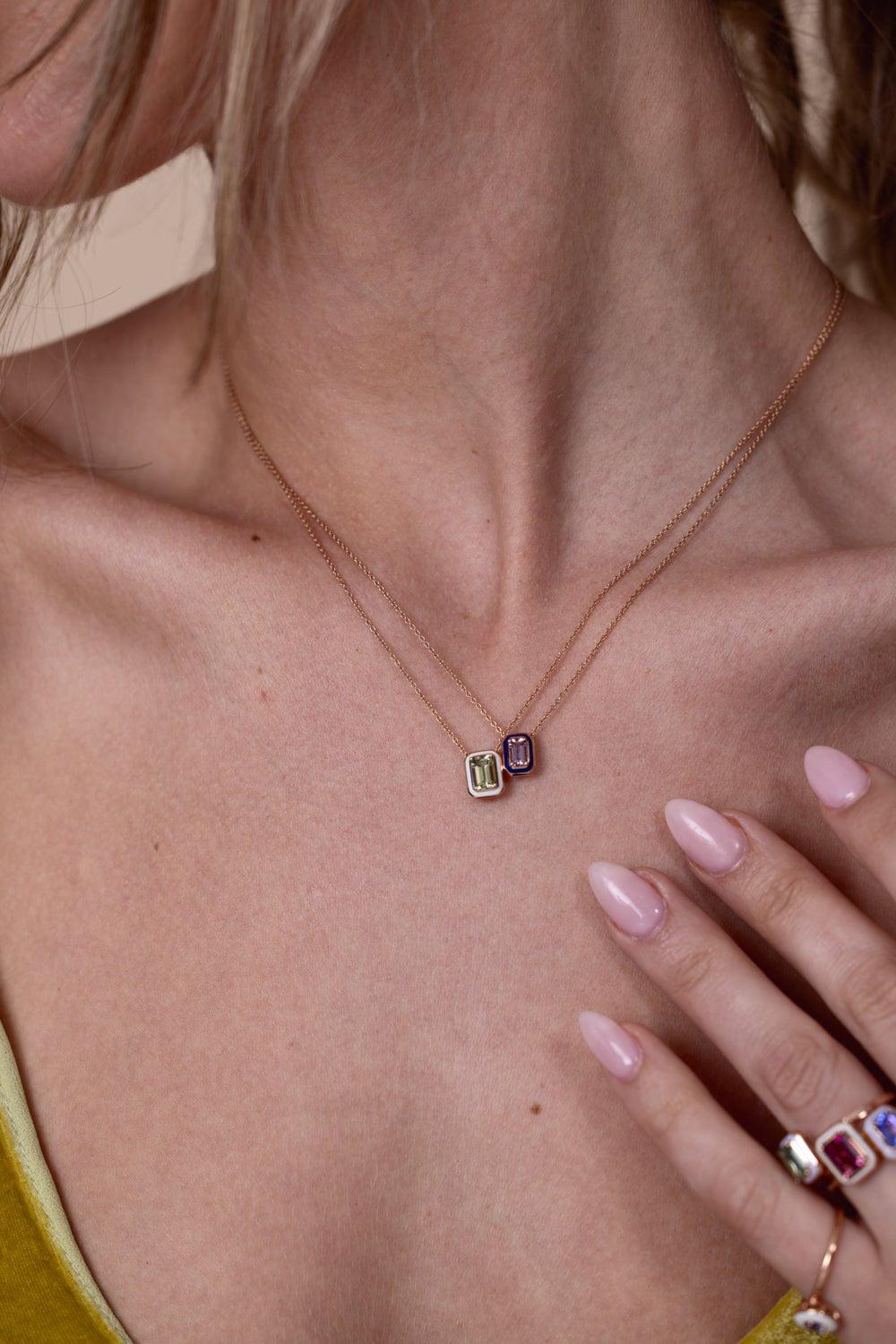 SELIM MOUZANNAR-Mina Navy Enamel Mauve Tourmaline Necklace-ROSE GOLD