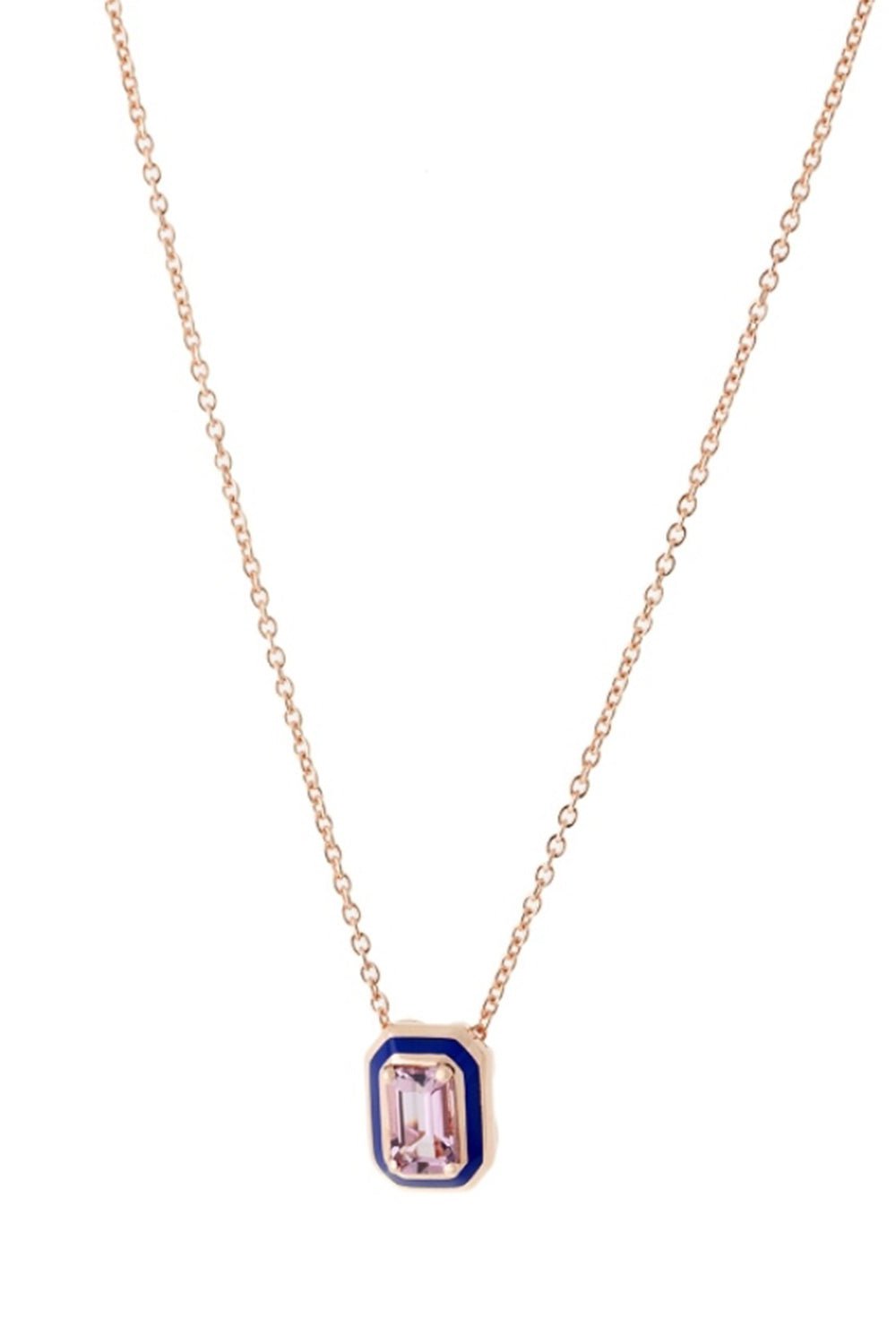 SELIM MOUZANNAR-Mina Navy Enamel Mauve Tourmaline Necklace-ROSE GOLD