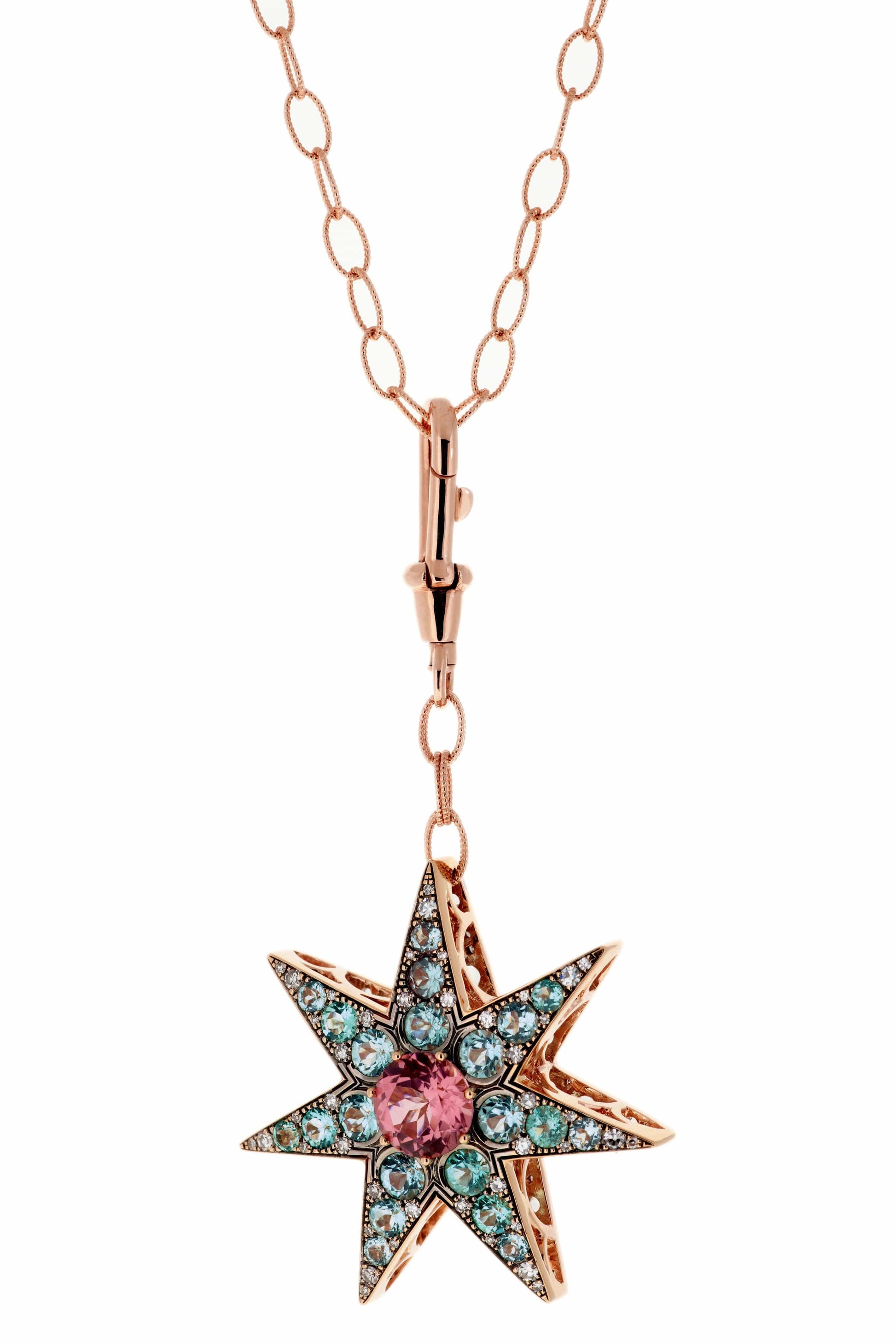 SELIM MOUZANNAR-Paraiba and Tourmaline Star Necklace-ROSE GOLD