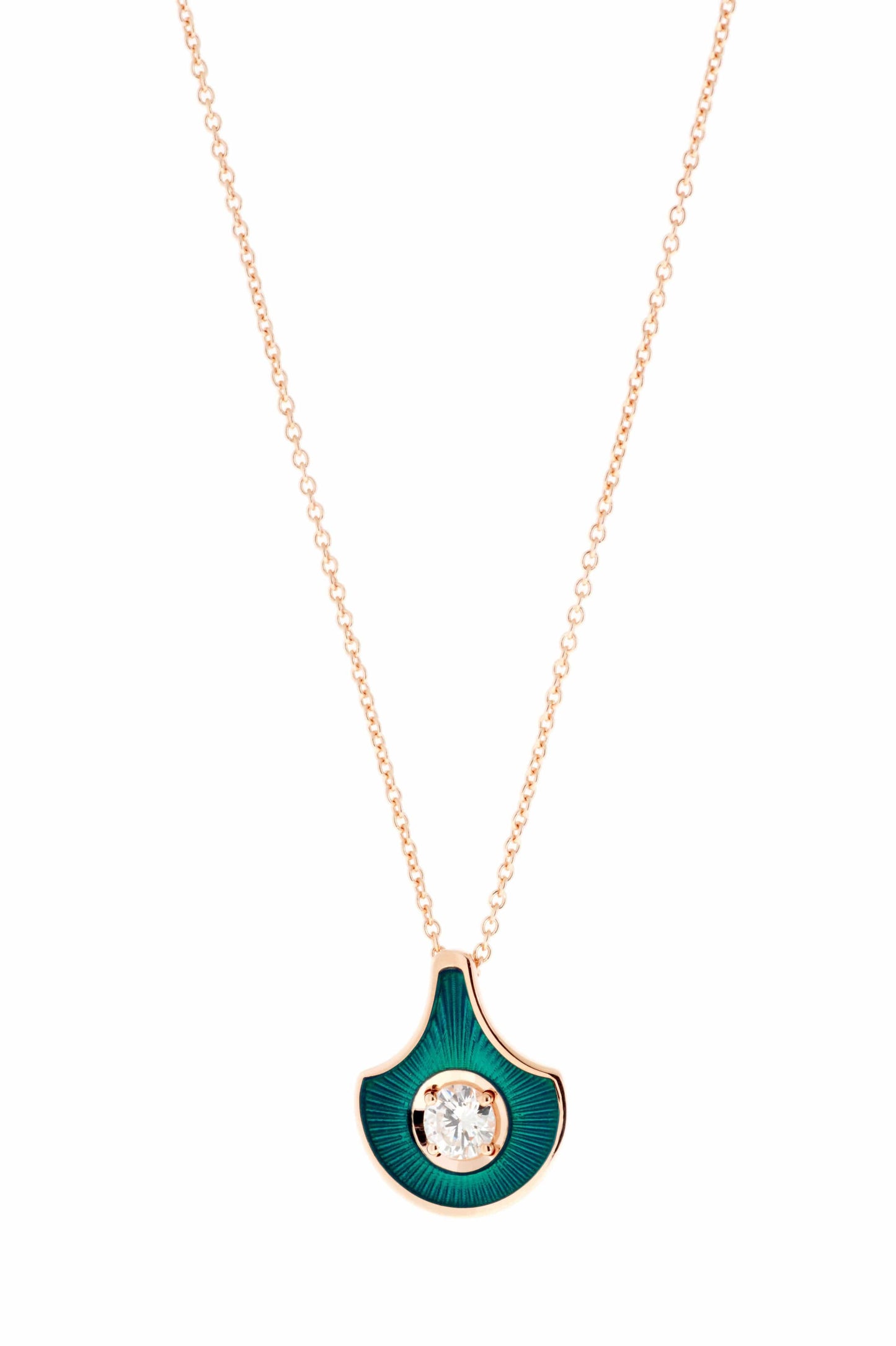SELIM MOUZANNAR-Petrol Enamel Diamond Pendant Necklace-ROSE GOLD