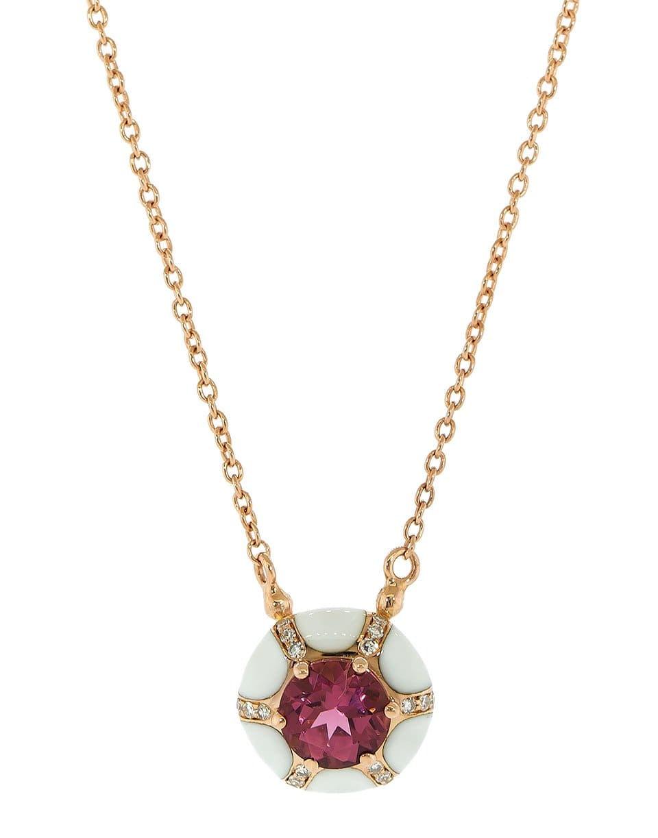 SELIM MOUZANNAR-Pink Tourmaline and White Enamel Necklace-ROSE GOLD