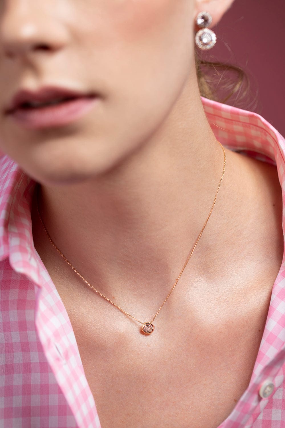 SELIM MOUZANNAR-Rose de France Diamond Pendant Necklace-ROSE GOLD