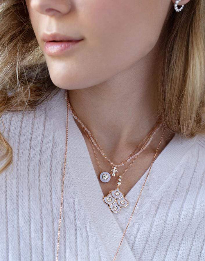 SELIM MOUZANNAR-Round Lilac Enamel and Diamond Pendant Necklace-ROSE GOLD